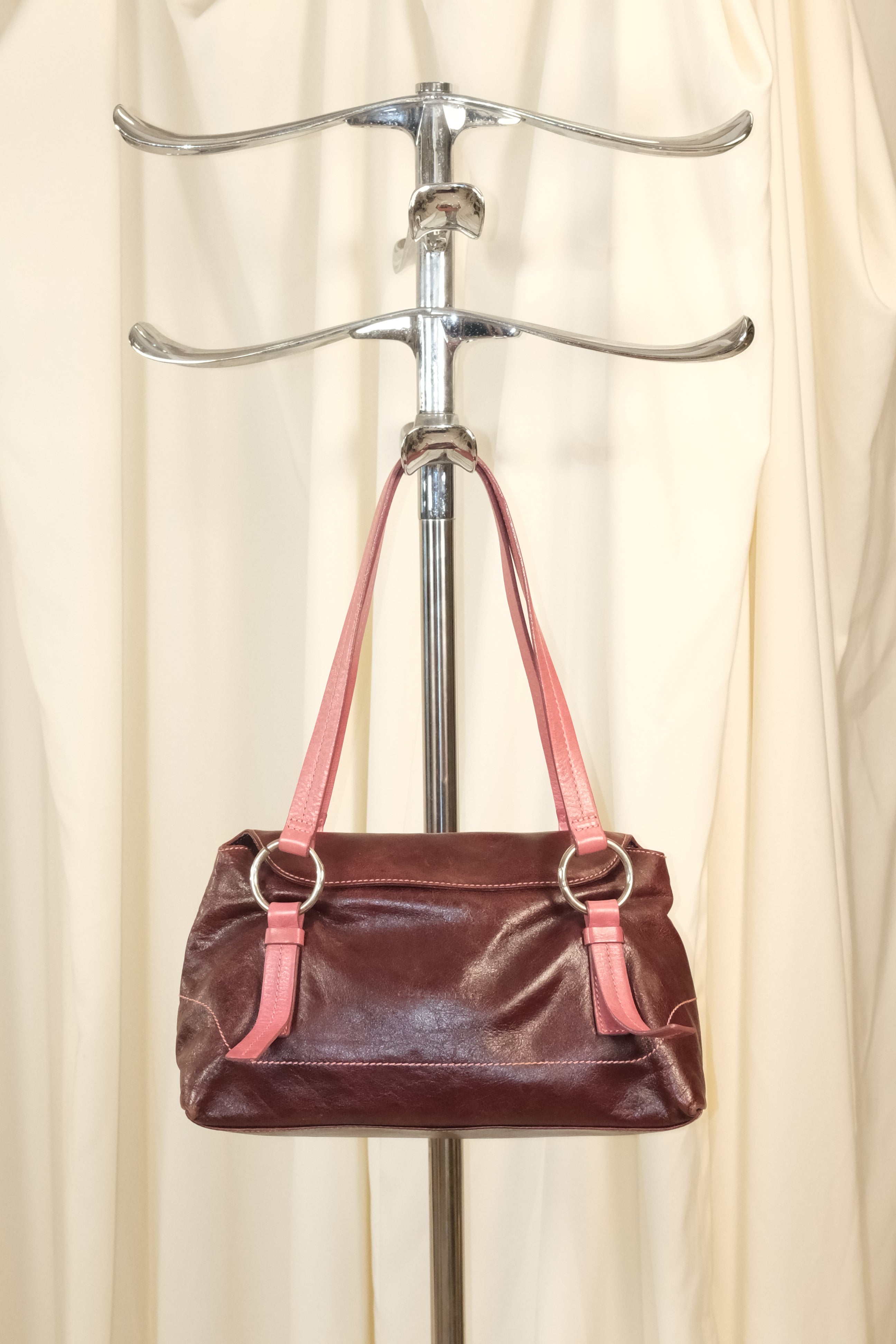 Coccinelle Purple Leather Bag with Pink Handles