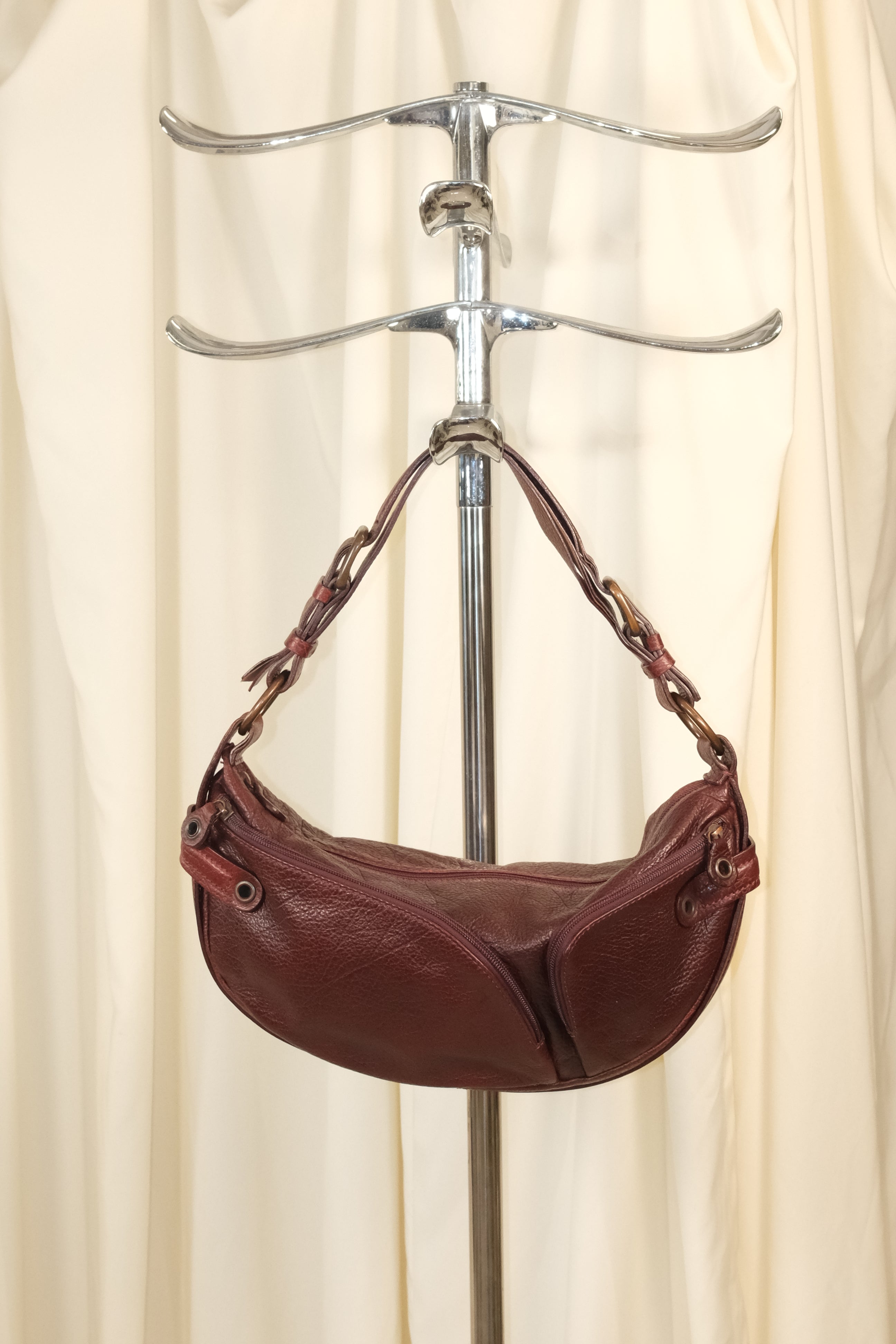 Francesco Biasia Asymmetrical Burgundy Bag with Multiple Pockets