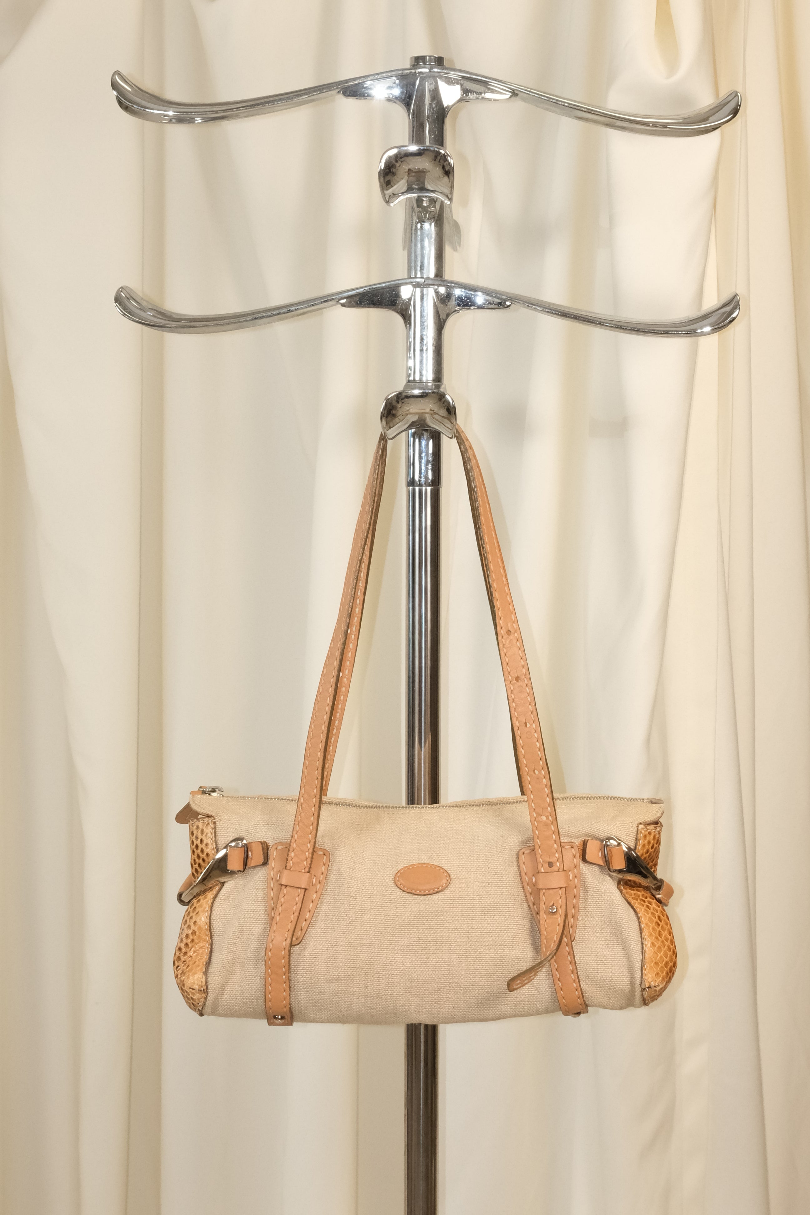 Tod’s Leather & Canvas Bag with Snakeskin Print