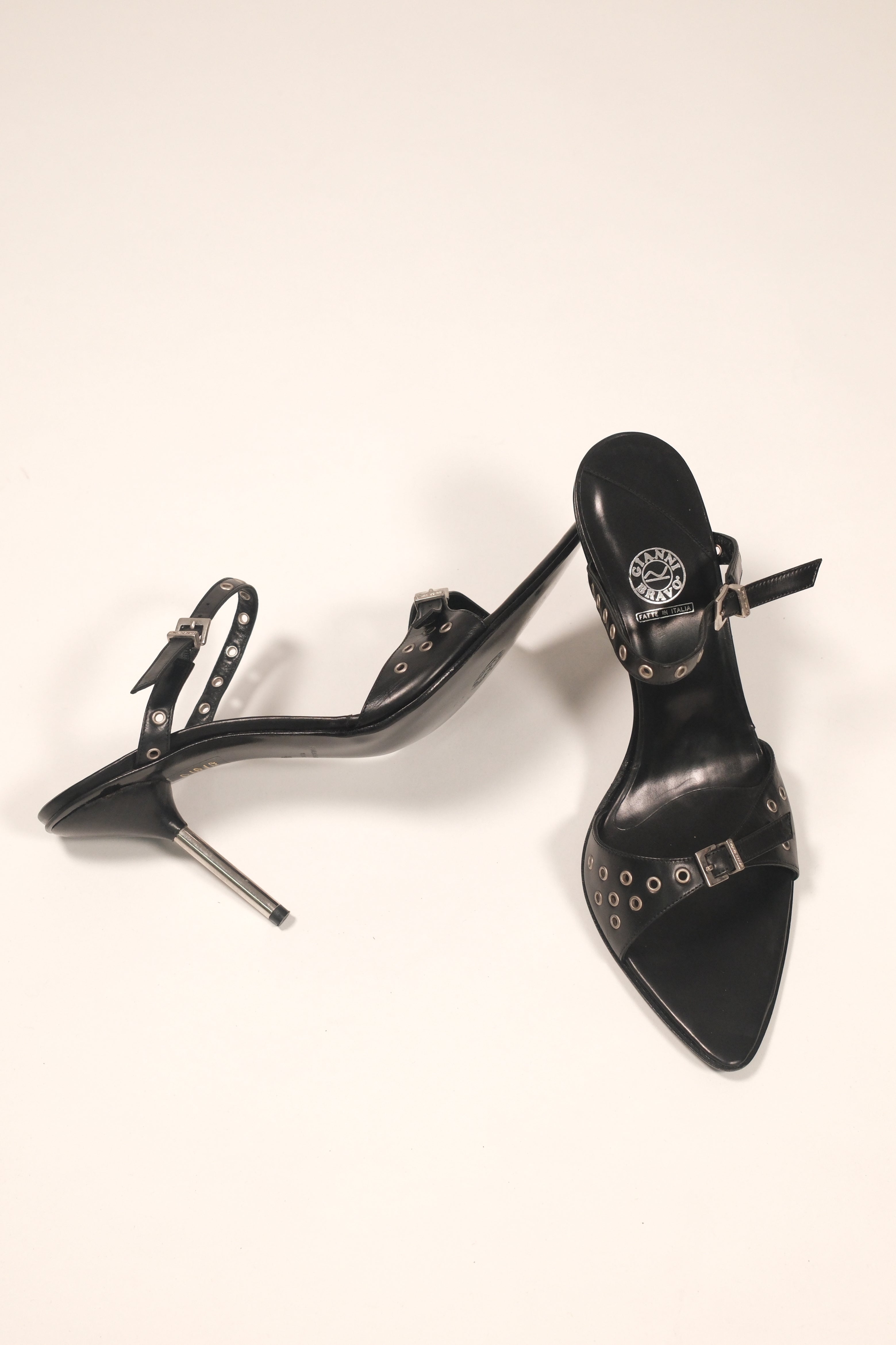 Gianni Bravo Black Leather Heels with Studs Size 40