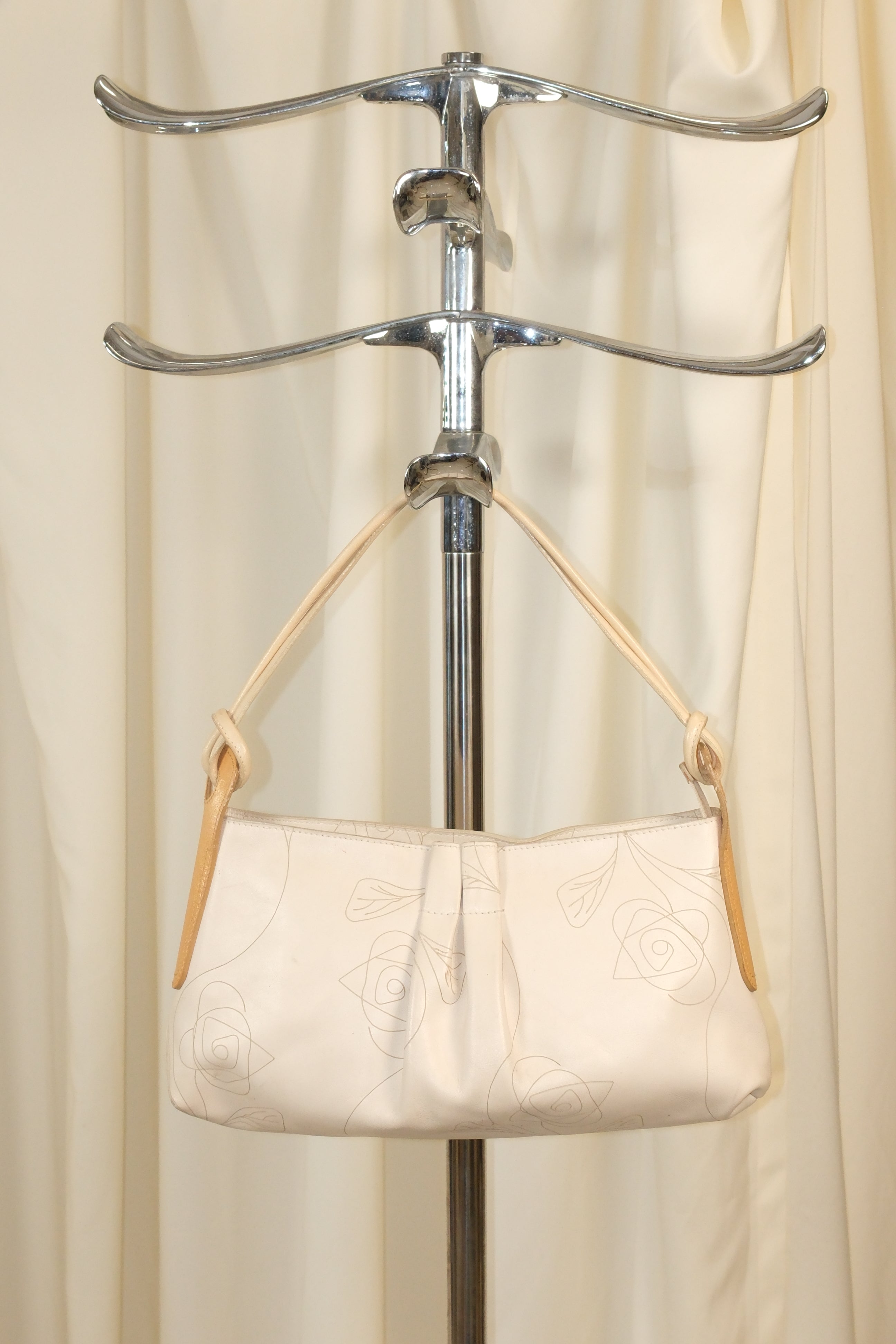 Furla Cream Leather Bag with Engraving Roses