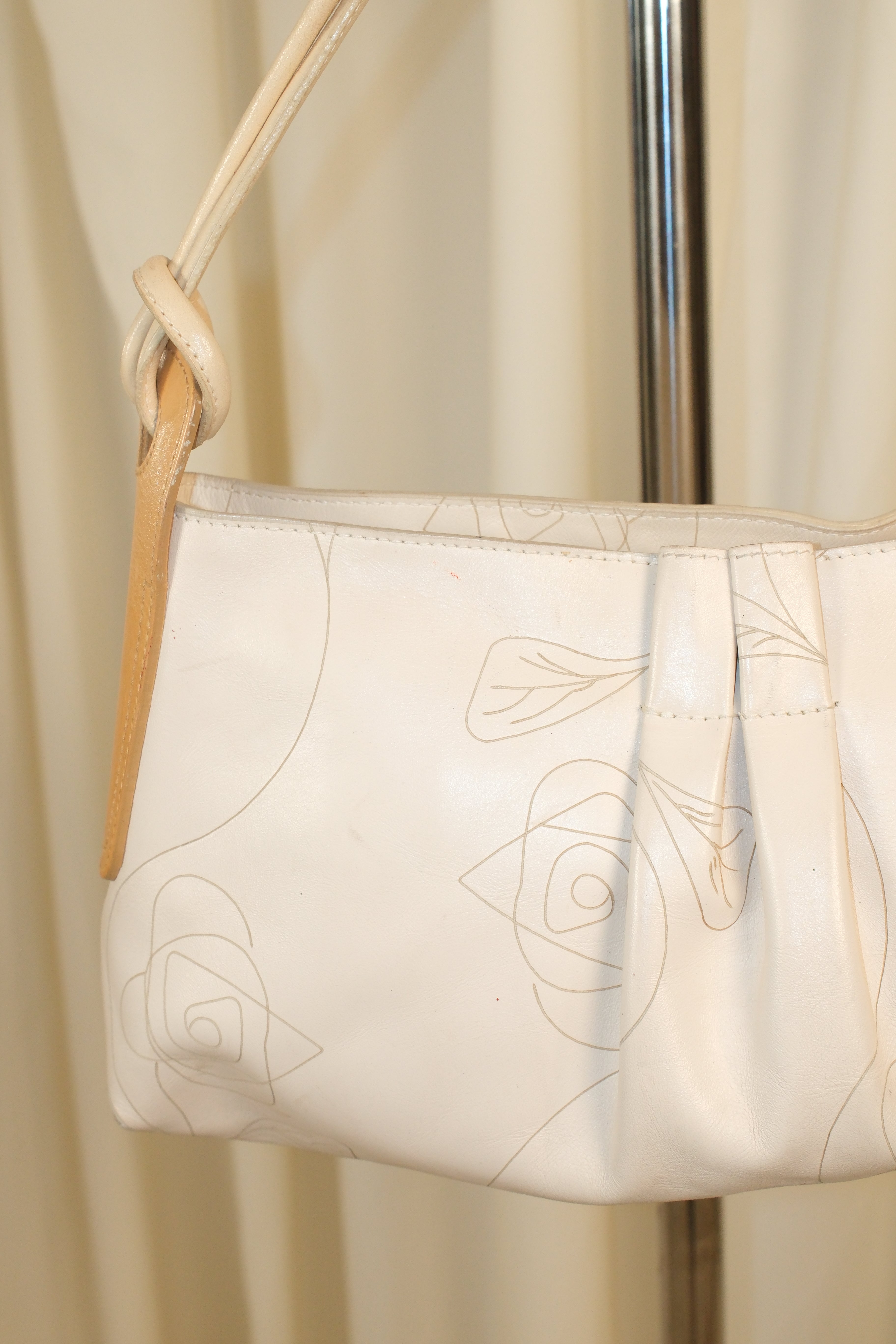 Furla Cream Leather Bag with Engraving Roses