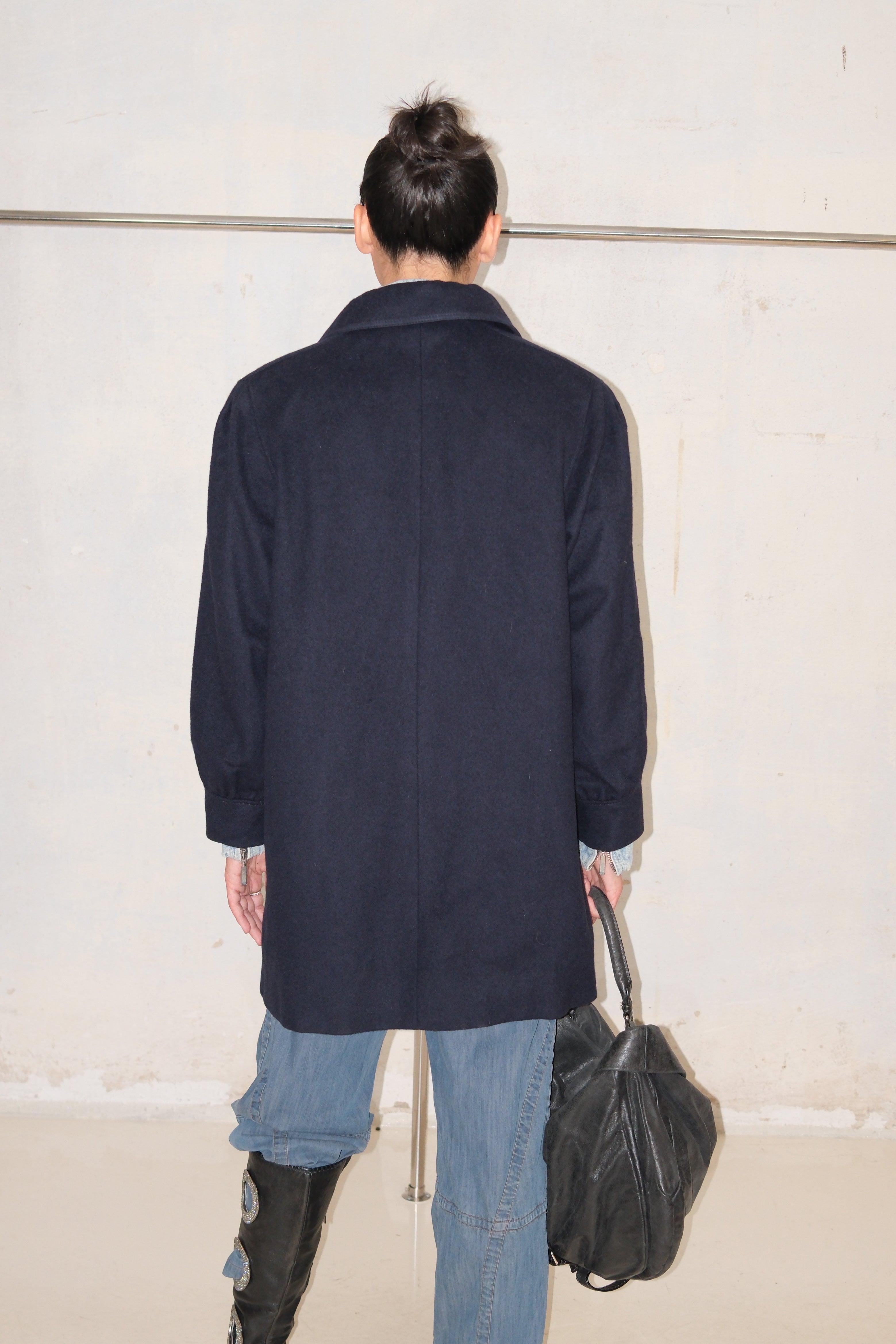 NAVY WOOL TAILORED COAT