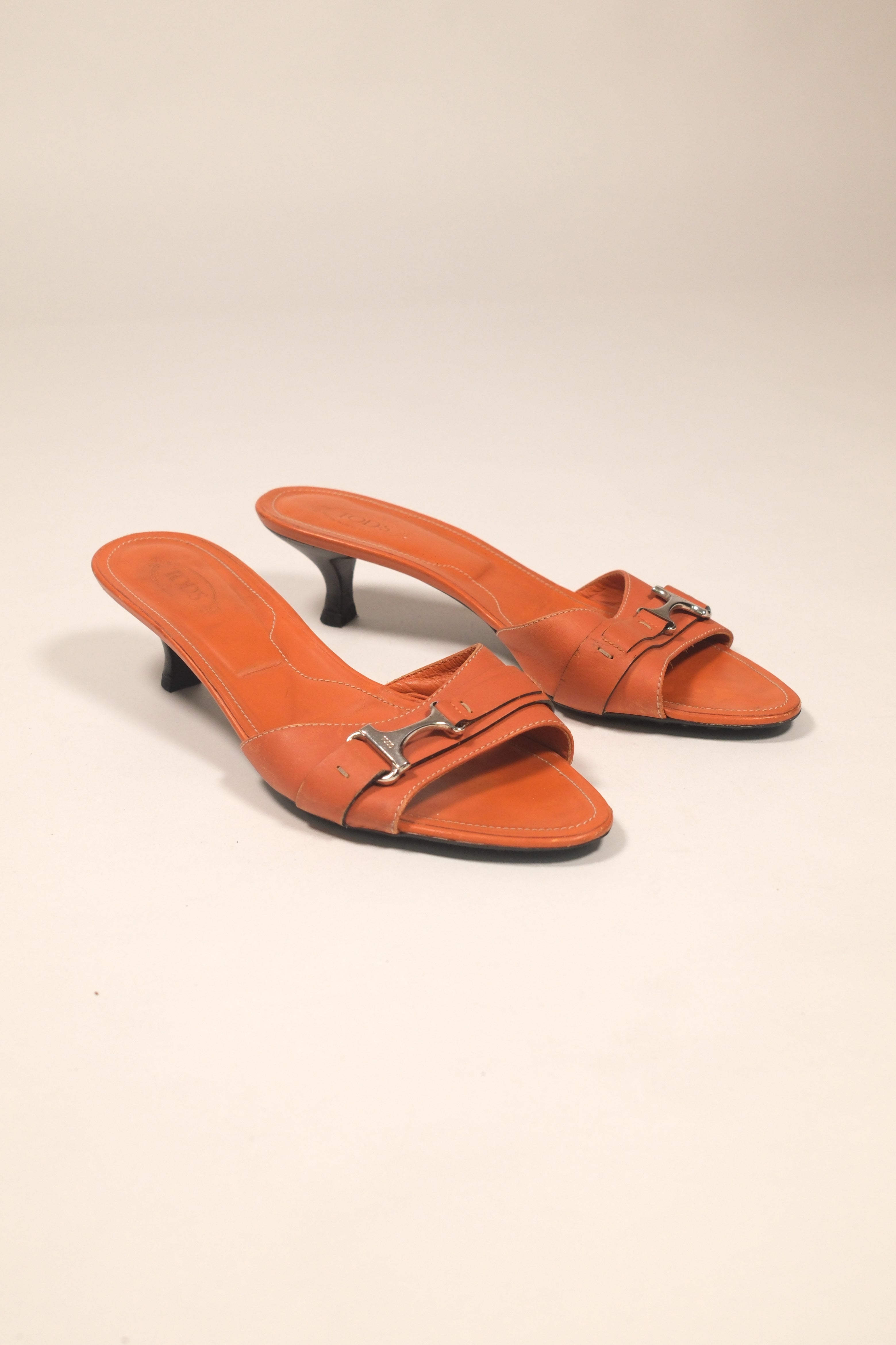 Tod's Orange Leather Mules Size 40