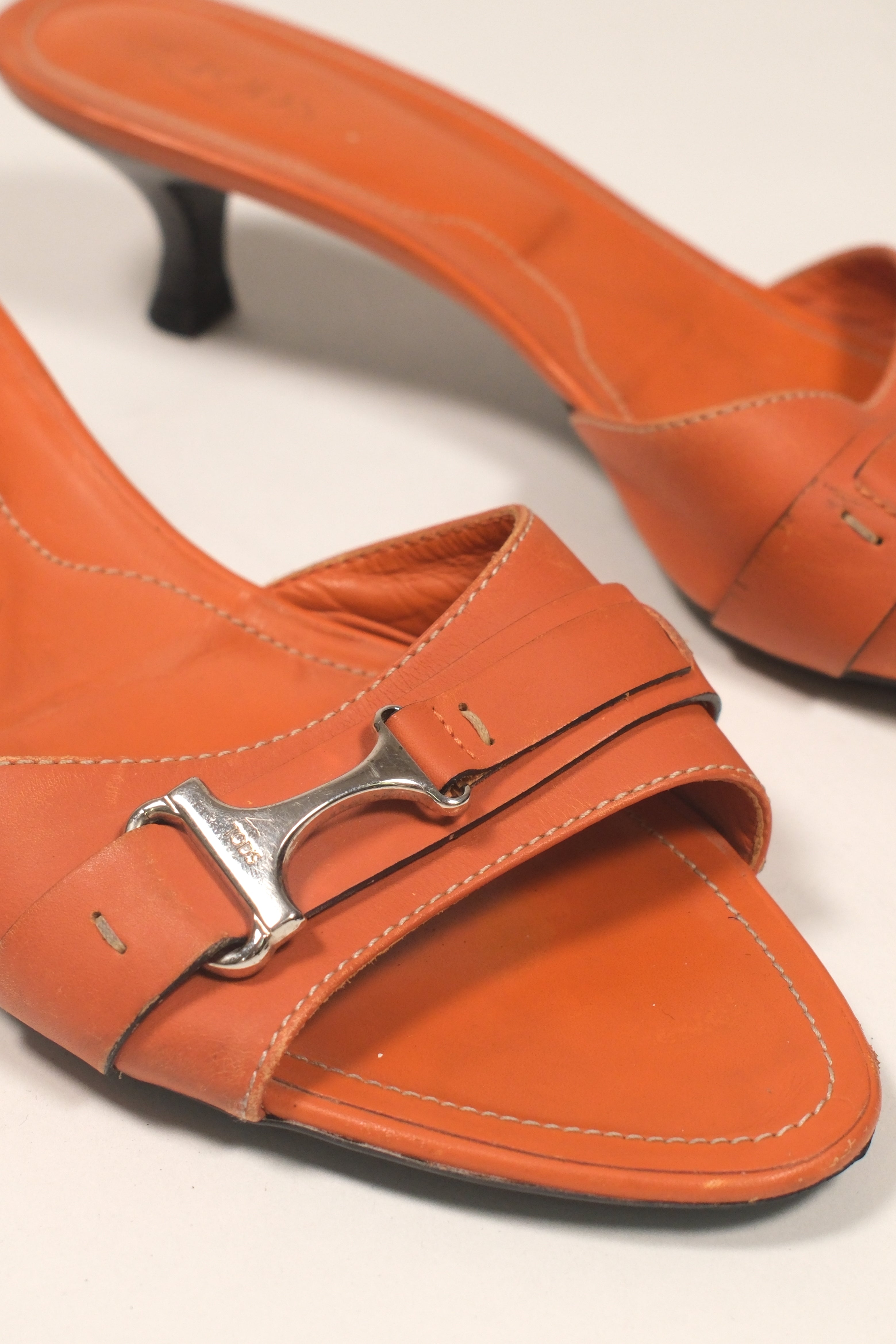 Tod's Orange Leather Mules Size 40