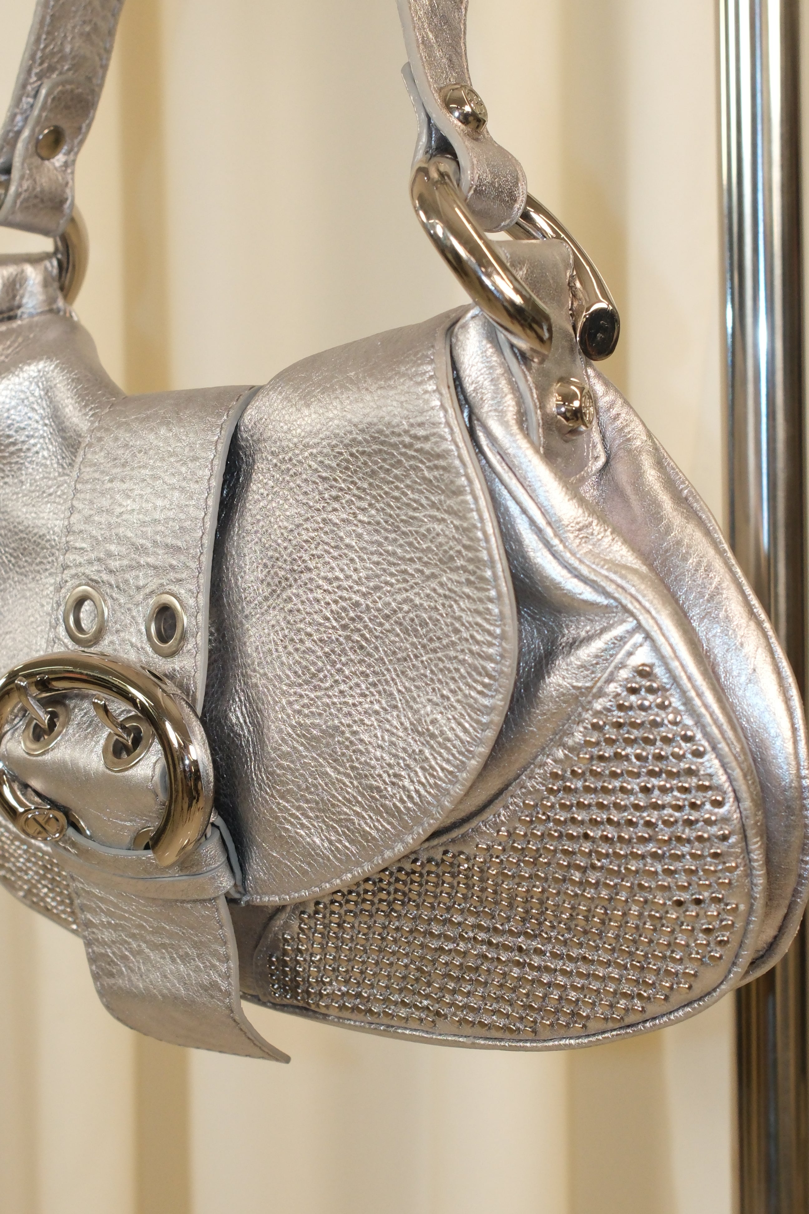 Francesco Biasia Silver Leather Bag
