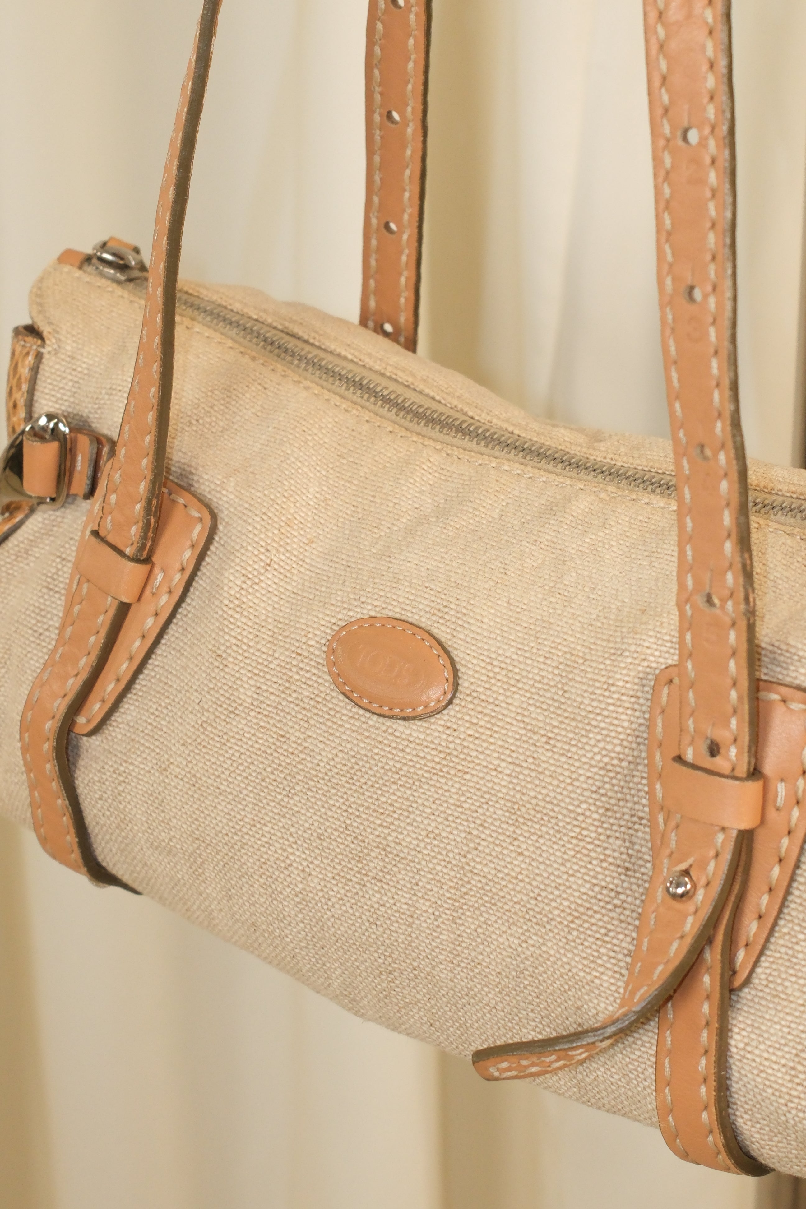 Tod’s Leather & Canvas Bag with Snakeskin Print