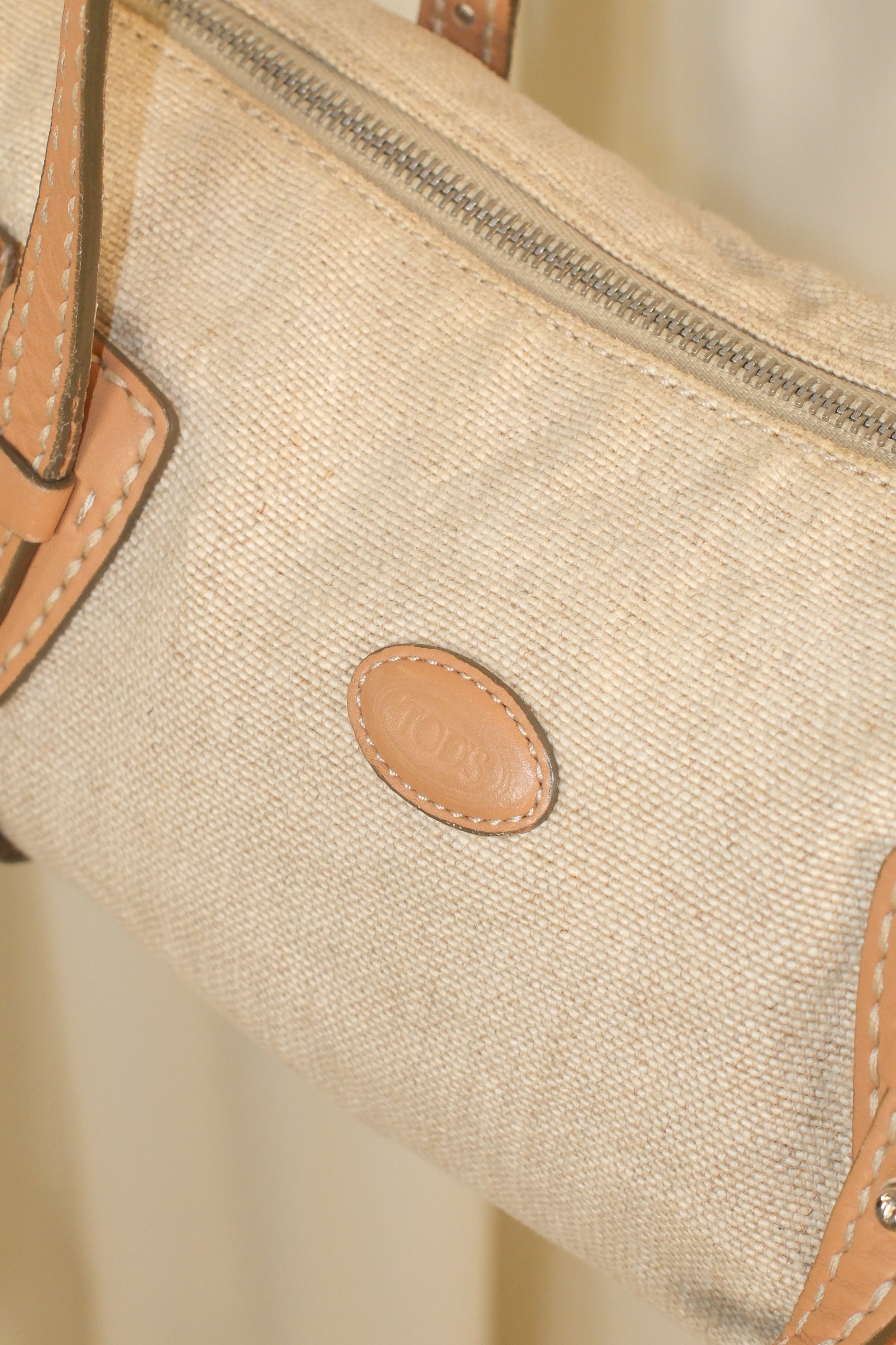 Tod’s Leather & Canvas Bag with Snakeskin Print