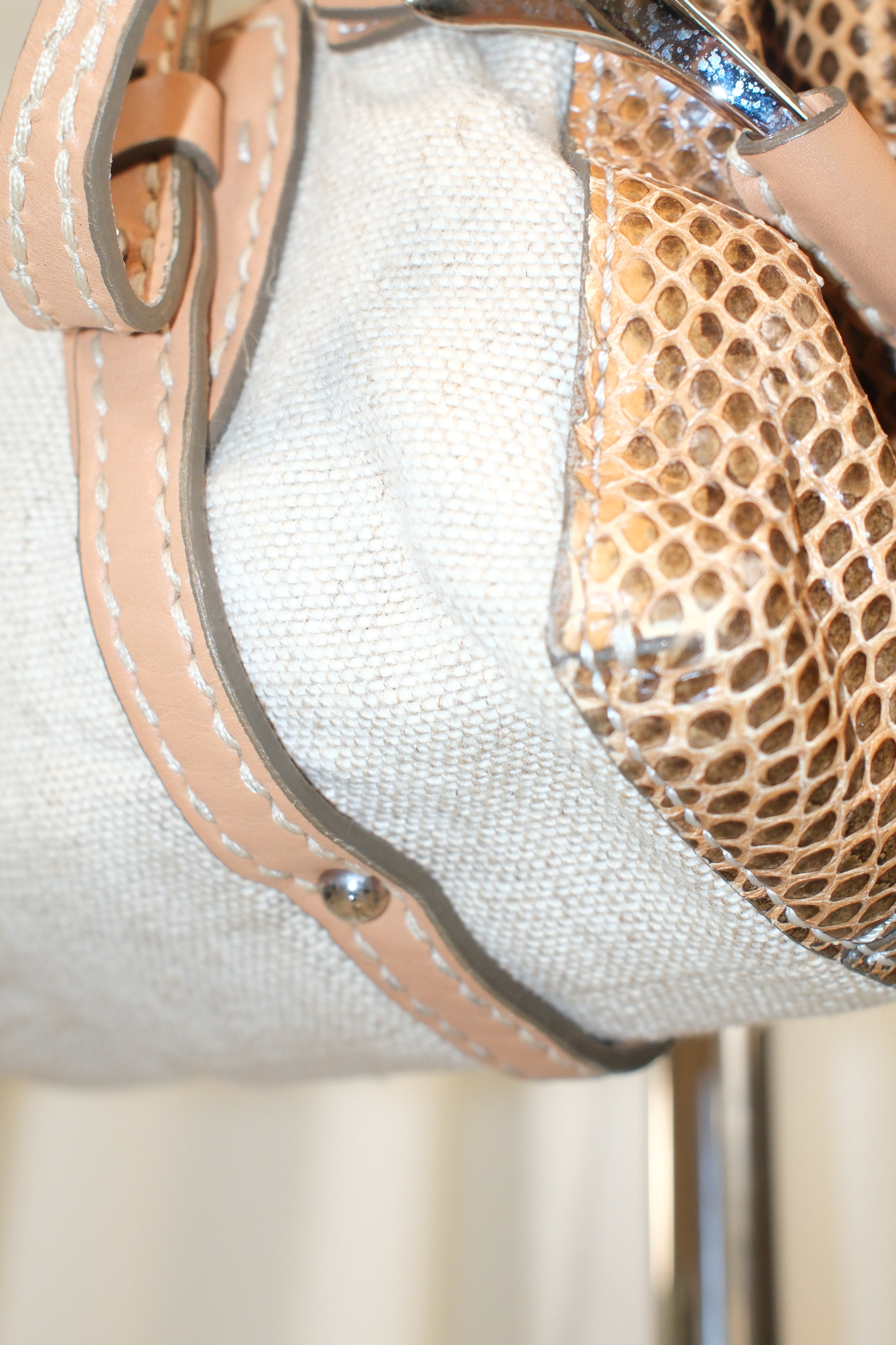 Tod’s Leather & Canvas Bag with Snakeskin Print