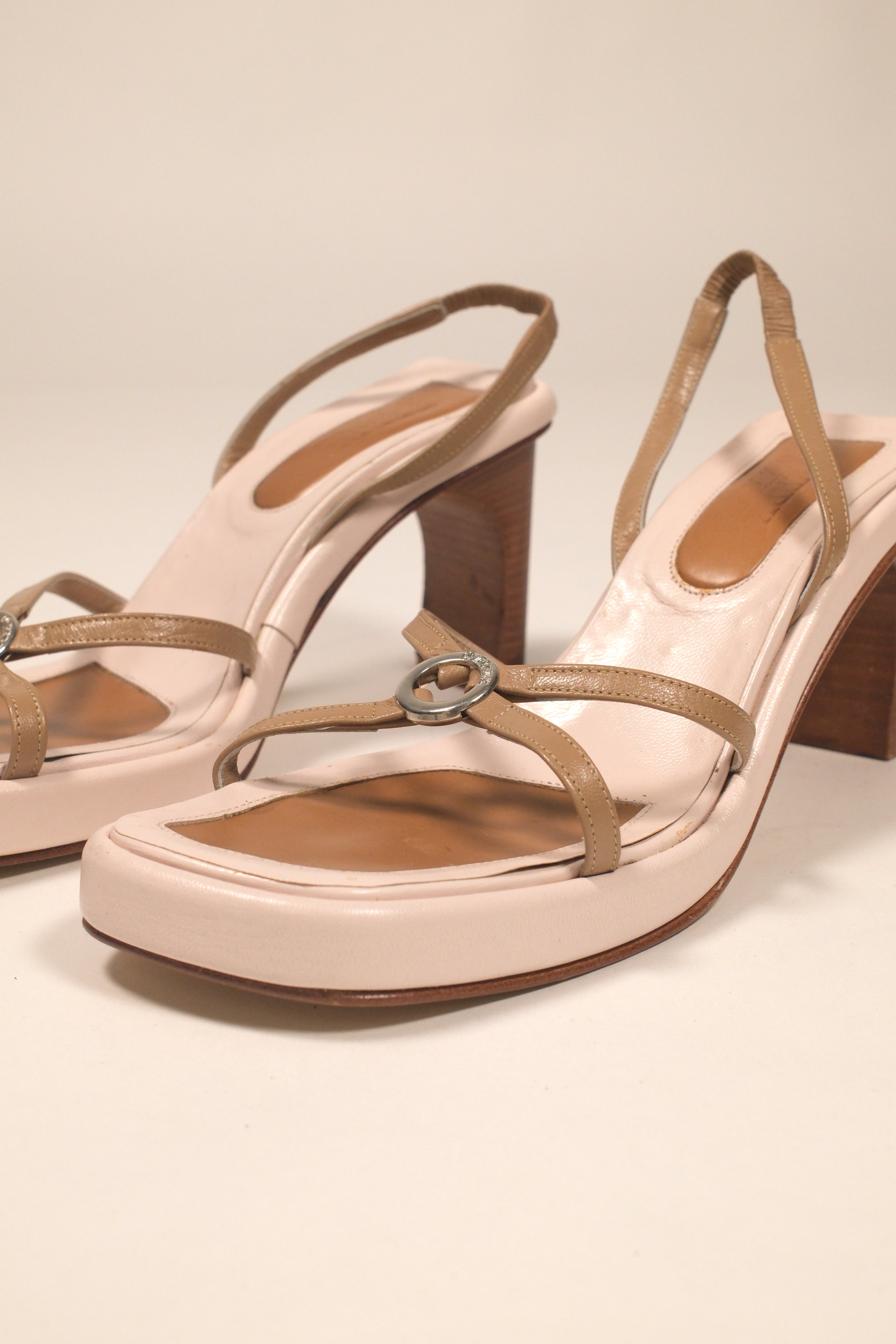 Gianfranco Ferre Leather Square Toe Heel Sandals Size 40