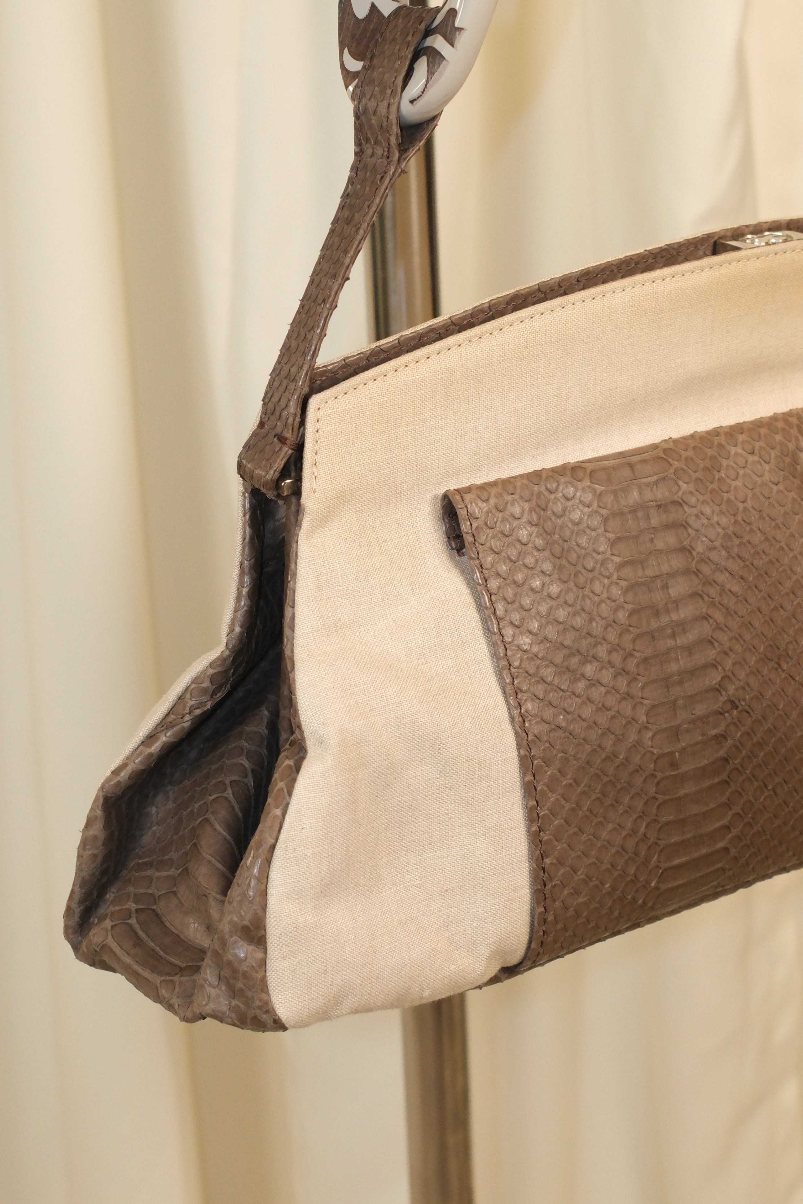 Escada clutch Leather and canvas Bag with Bold Strap Detail