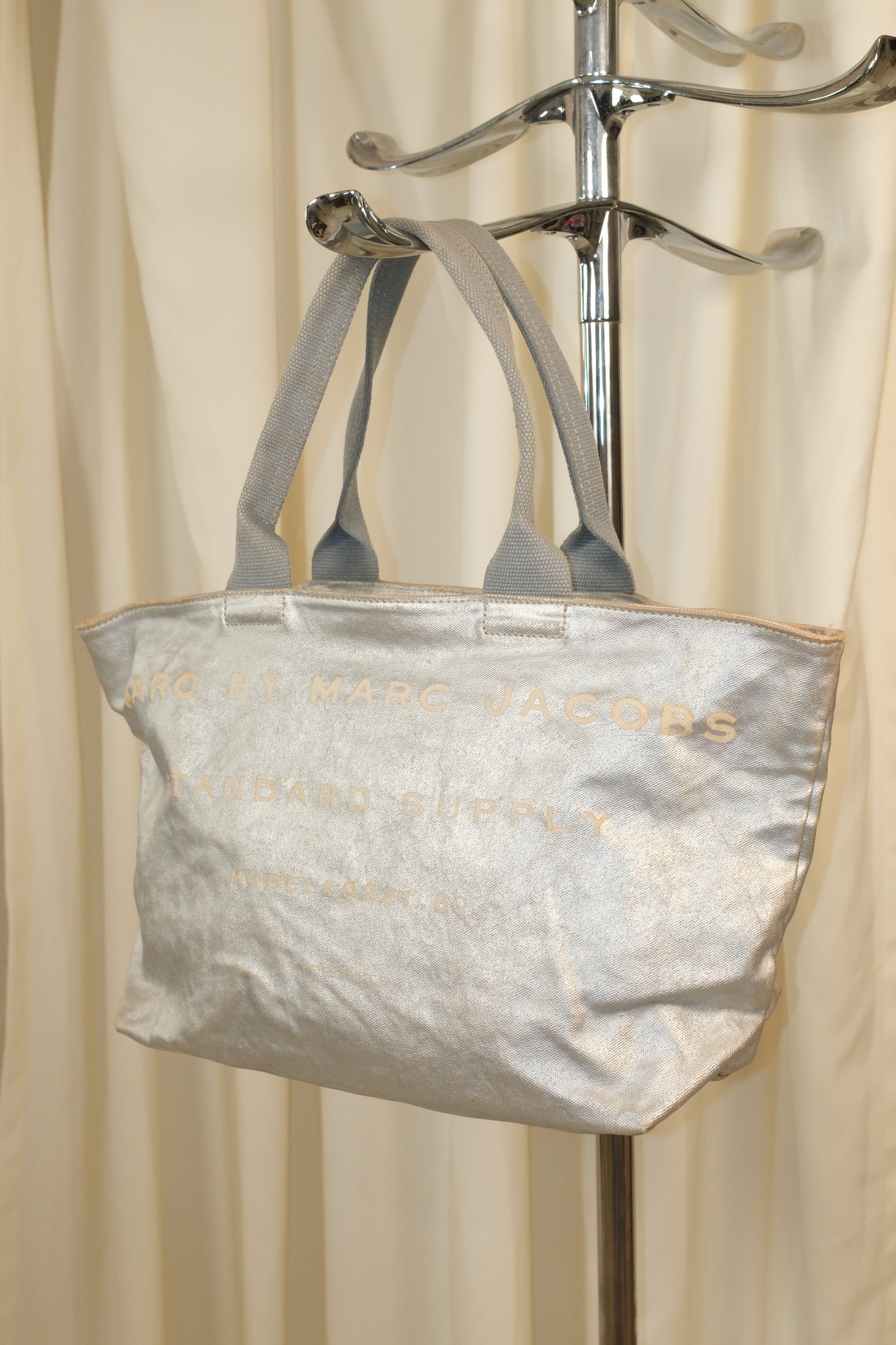 Marc Jacobs Silver Distressed Canvas Tote Bag