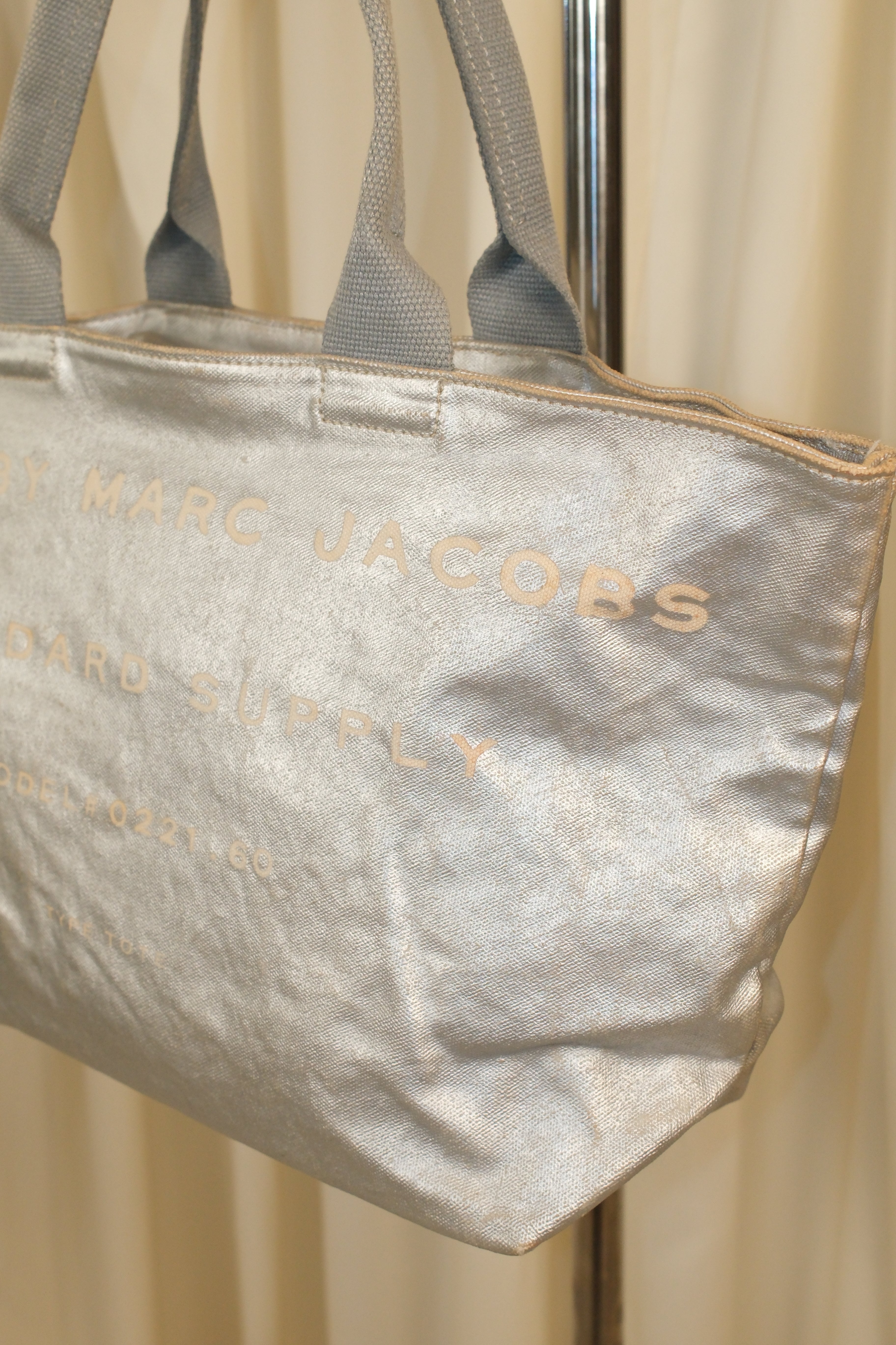 Marc Jacobs Silver Distressed Canvas Tote Bag