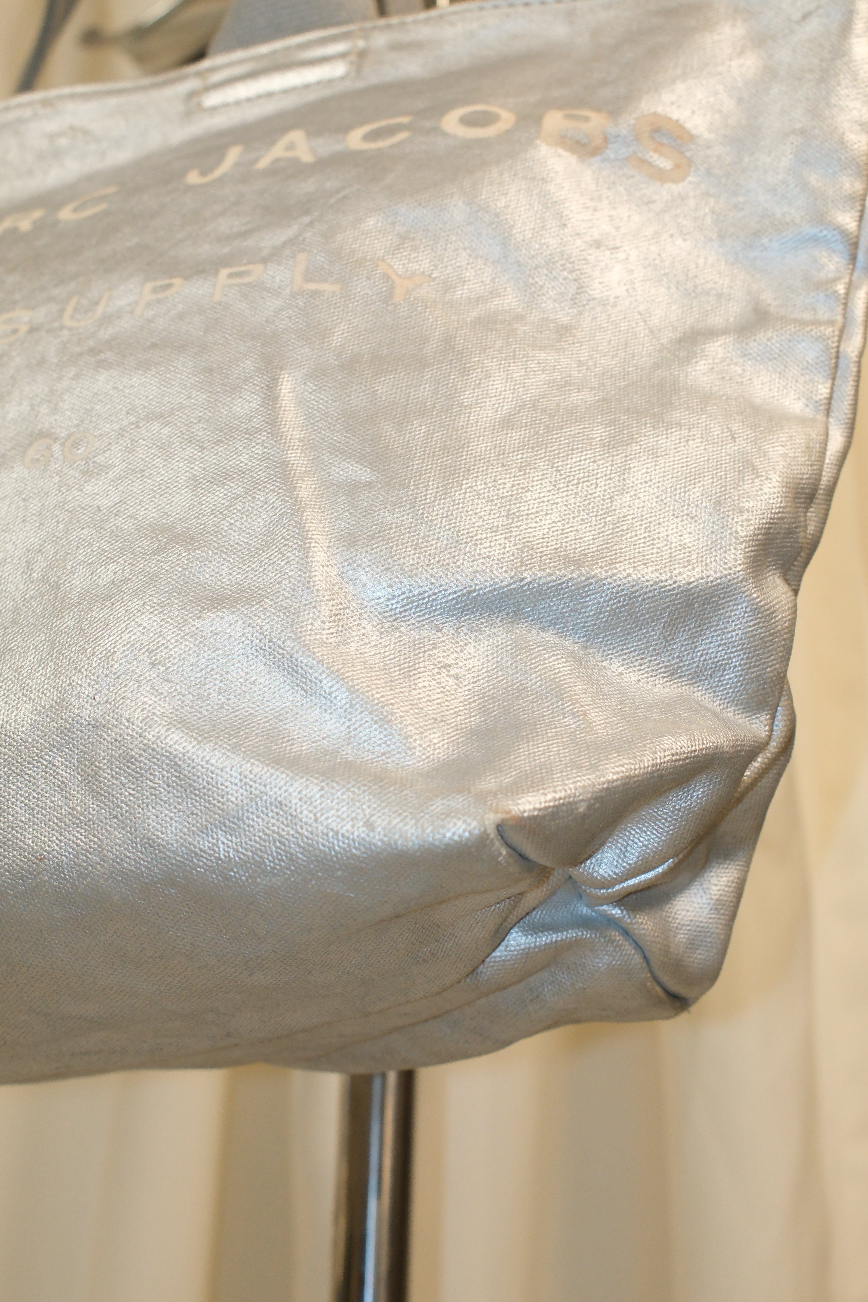 Marc Jacobs Silver Distressed Canvas Tote Bag