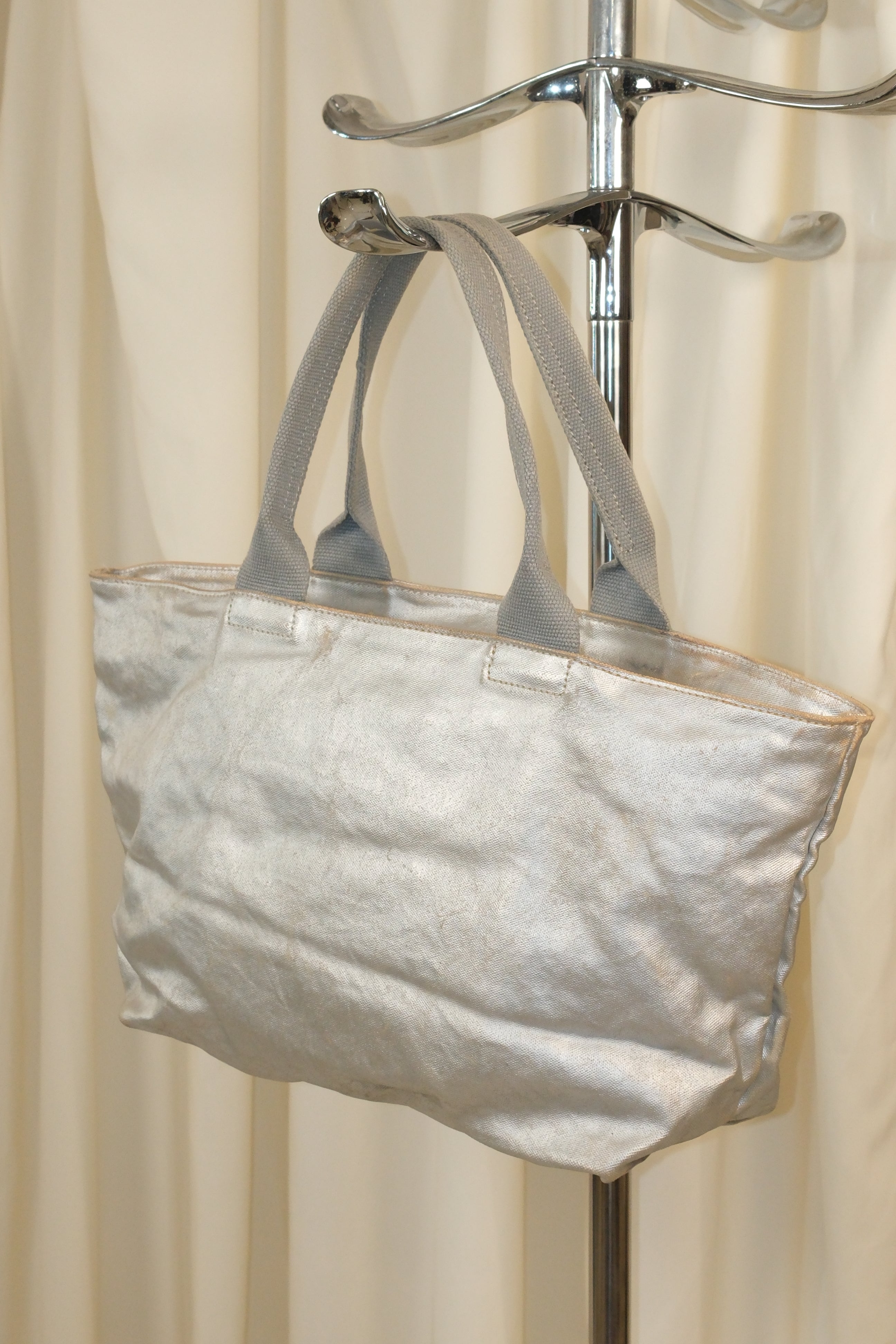 Marc Jacobs Silver Distressed Canvas Tote Bag