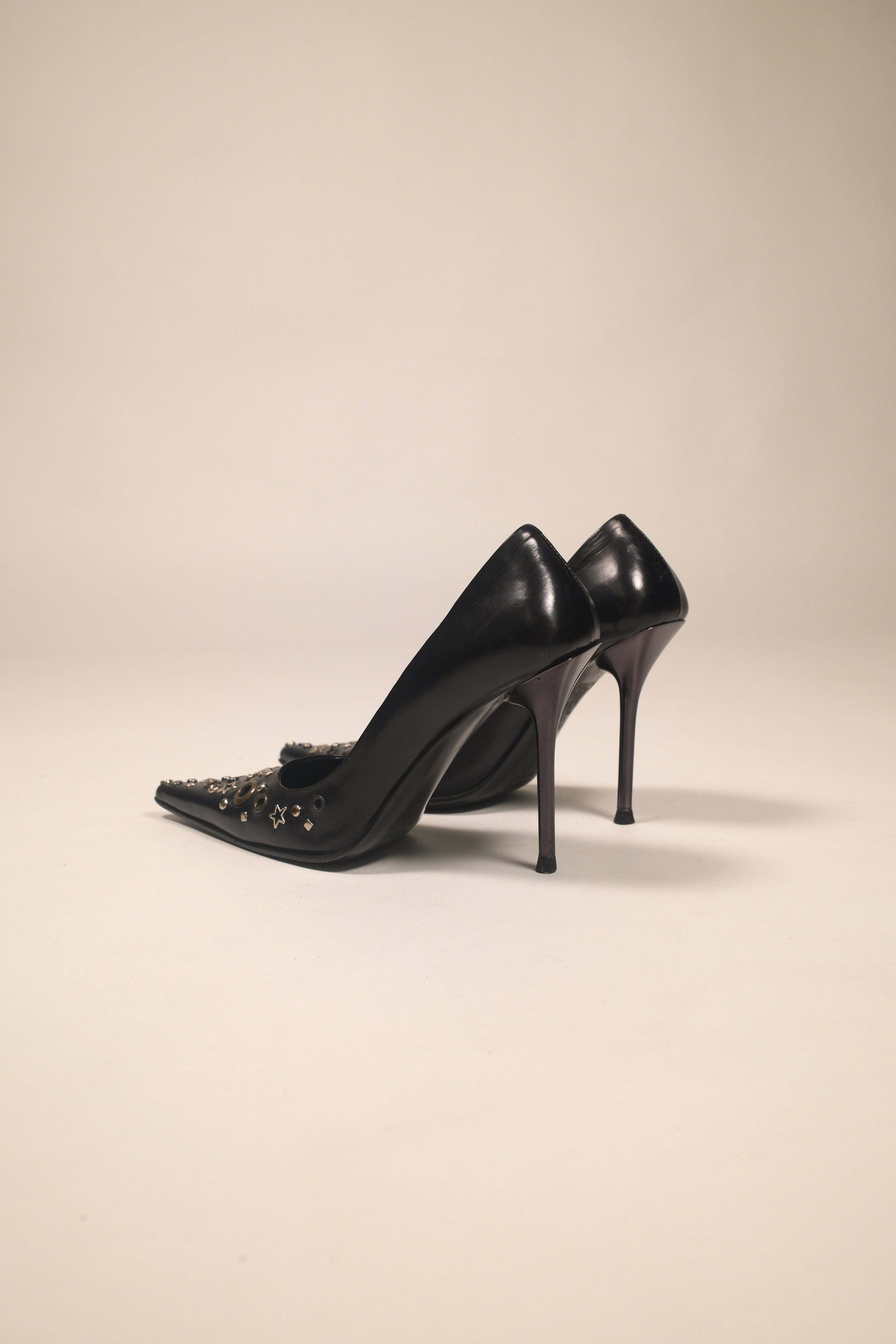 Le Silla Black Leather Studded High Heels Size 36
