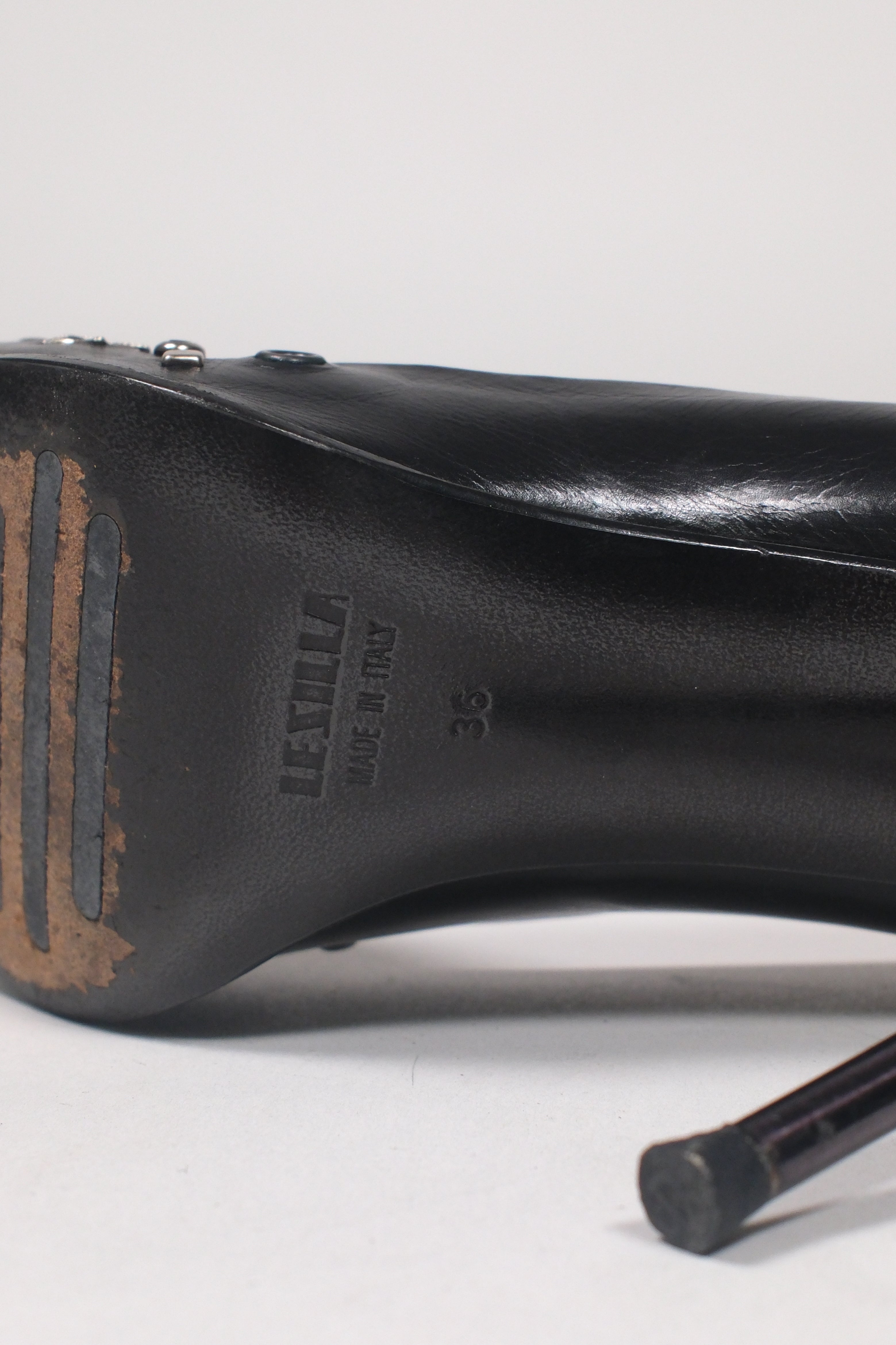 Le Silla Black Leather Studded High Heels Size 36