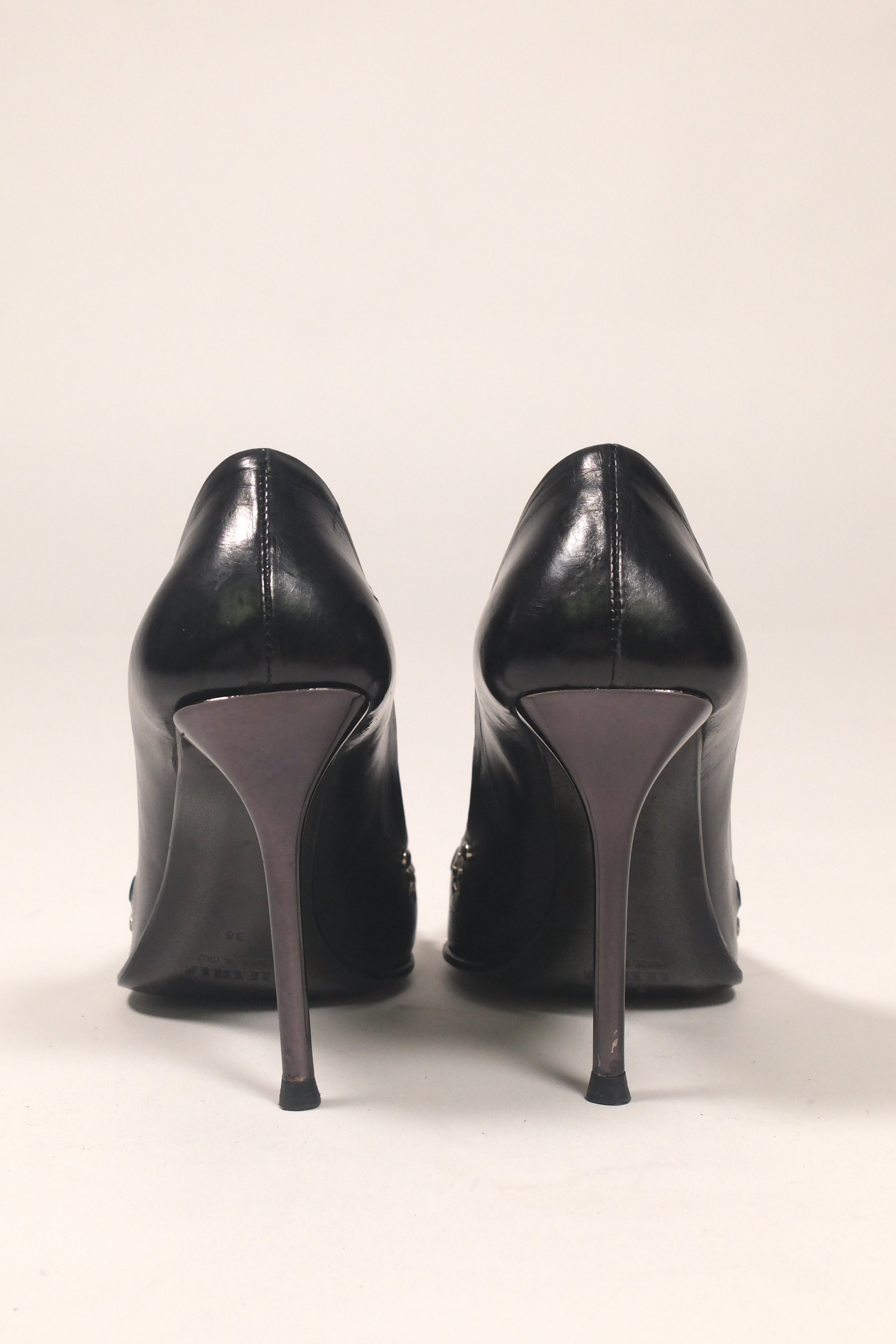 Le Silla Black Leather Studded High Heels Size 36