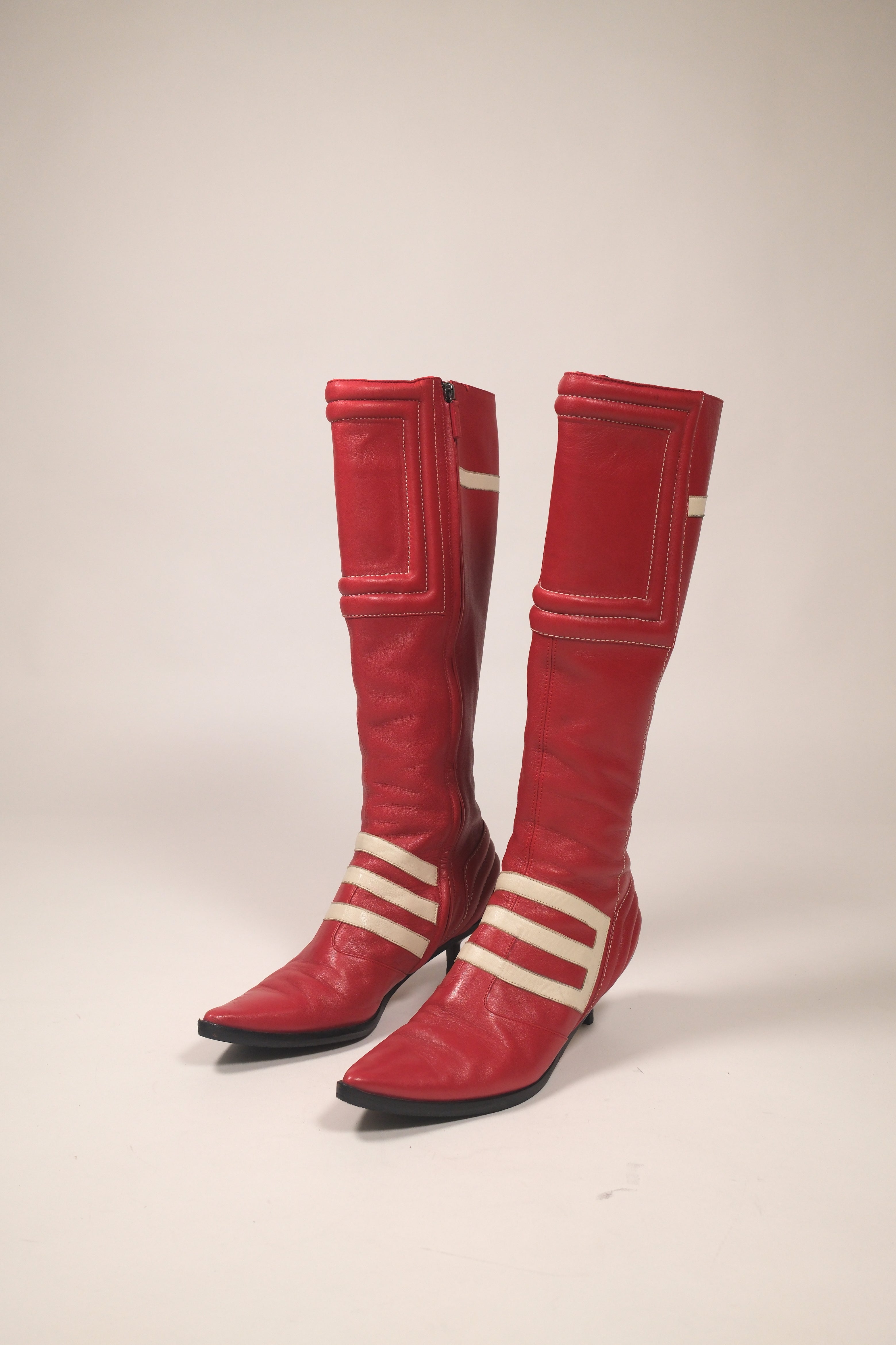 *Very Rare* Etro 2001 *runway piece* Red Leather Knee-High Boots Size 39