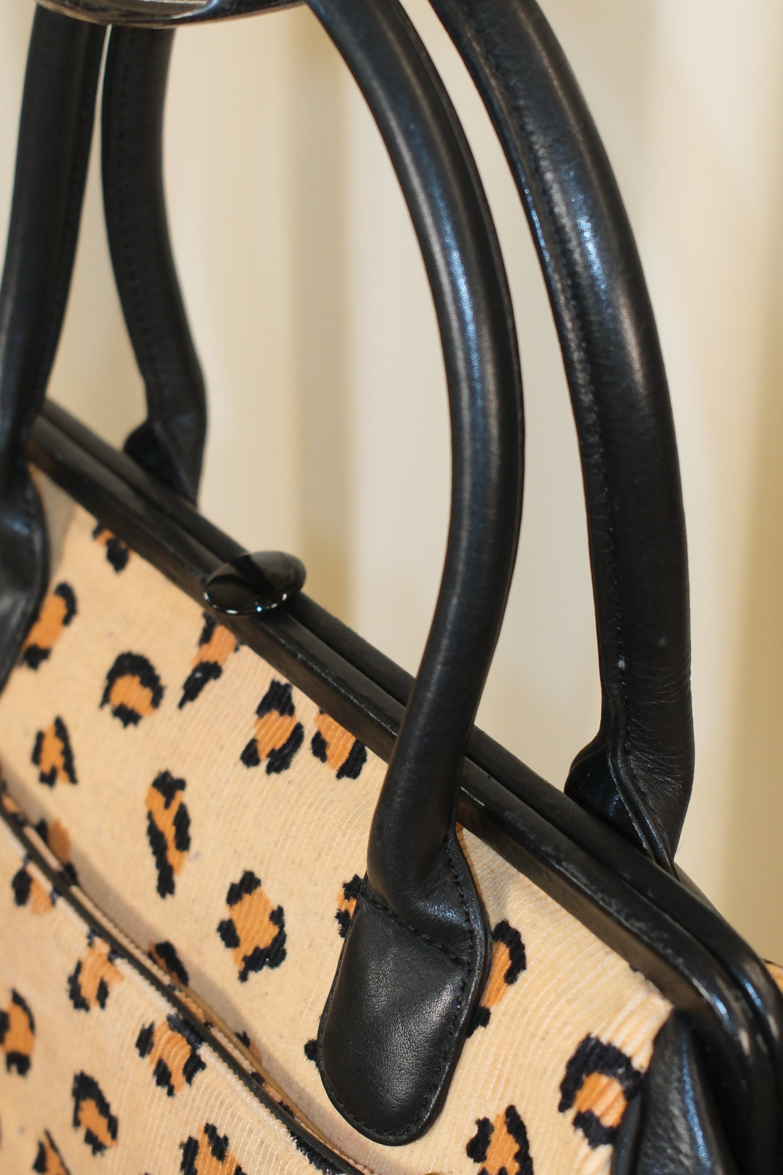 Marc Jacobs Leopard Printed Corduroy & black Leather Bag with clutch closer