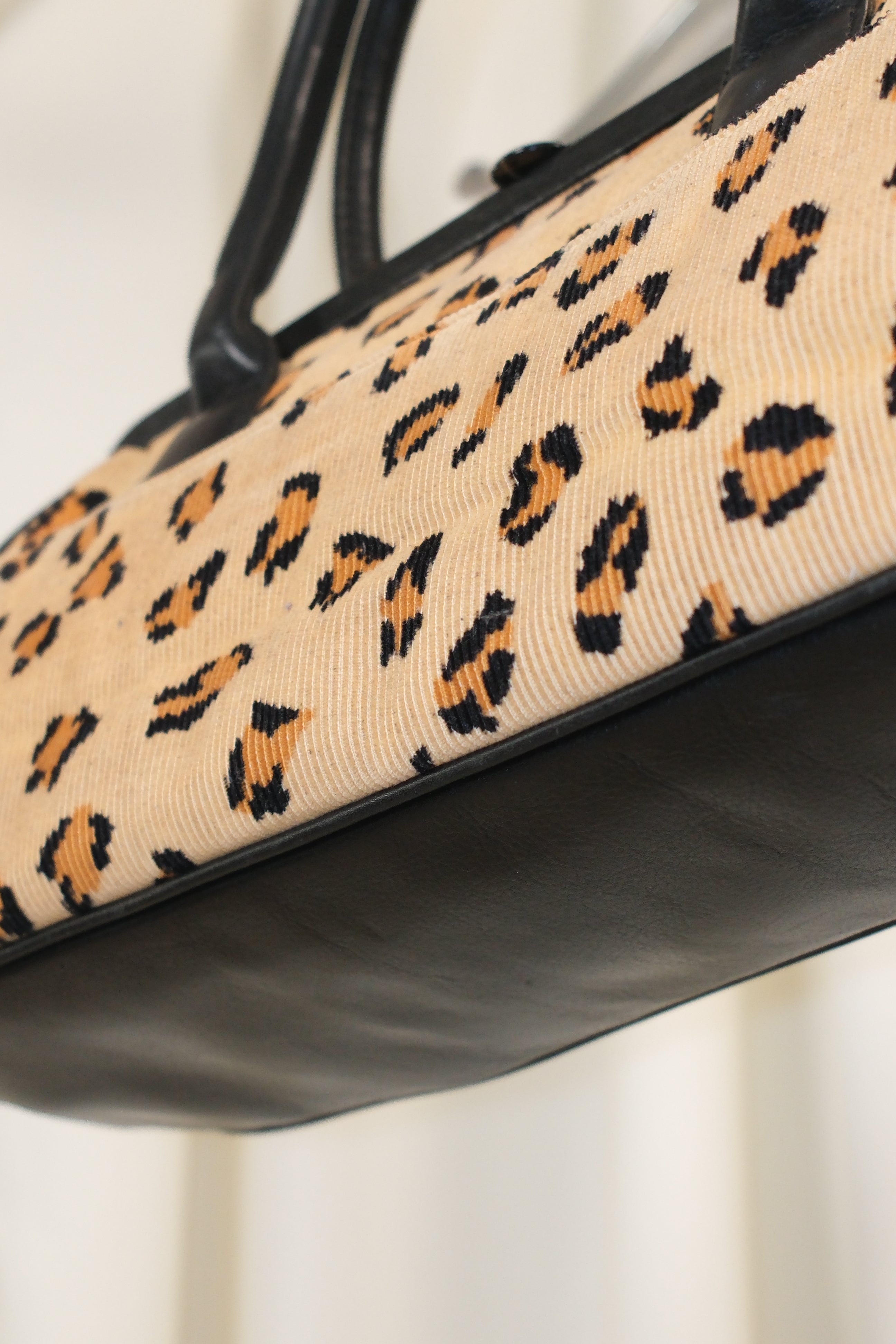 Marc Jacobs Leopard Printed Corduroy & black Leather Bag with clutch closer