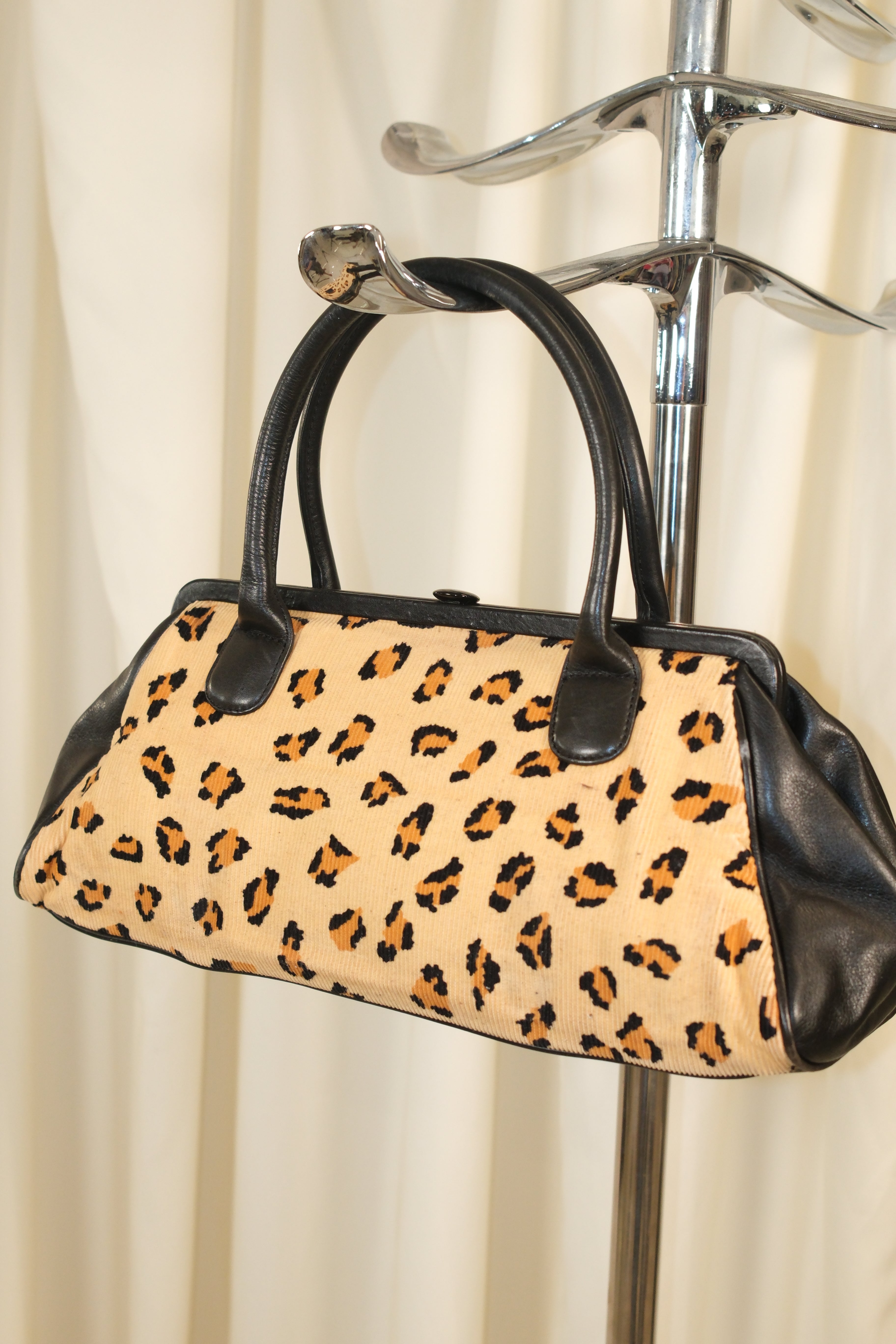 Marc Jacobs Leopard Printed Corduroy & black Leather Bag with clutch closer