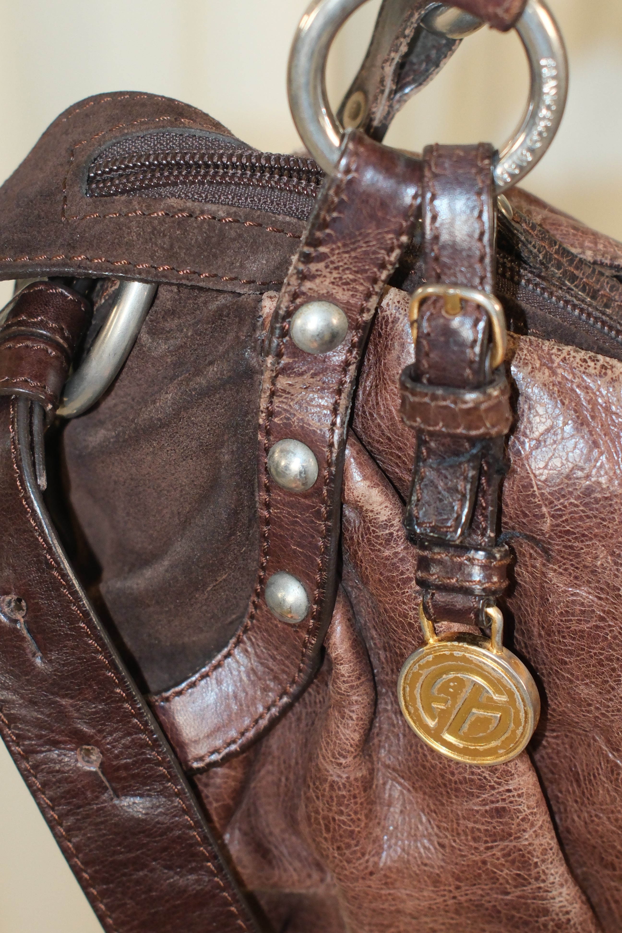Francesco Biasia Brown Distressed Leather Bag