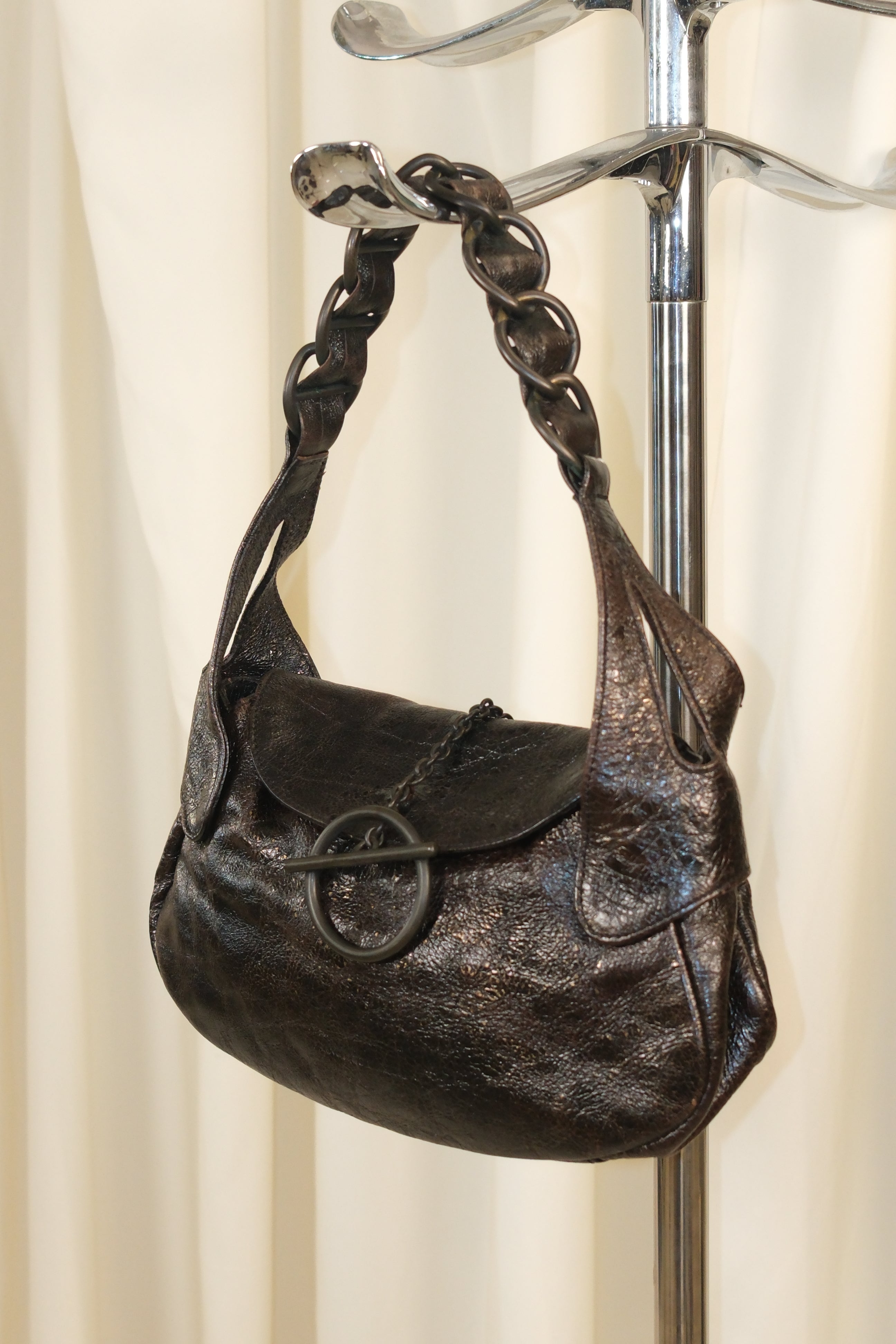 Francesco Biasia Brown Grunge Leather Bag
