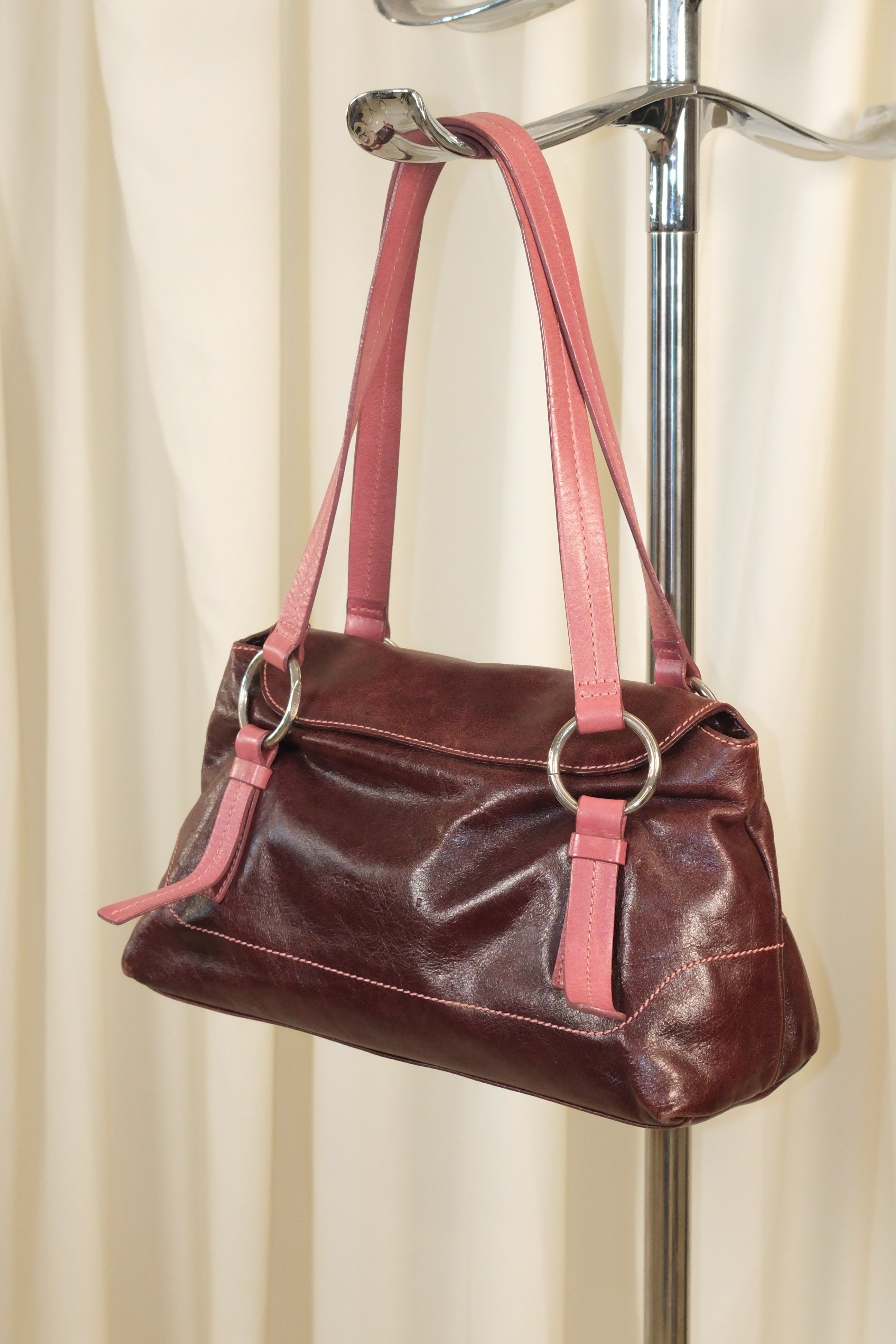 Coccinelle Purple Leather Bag with Pink Handles