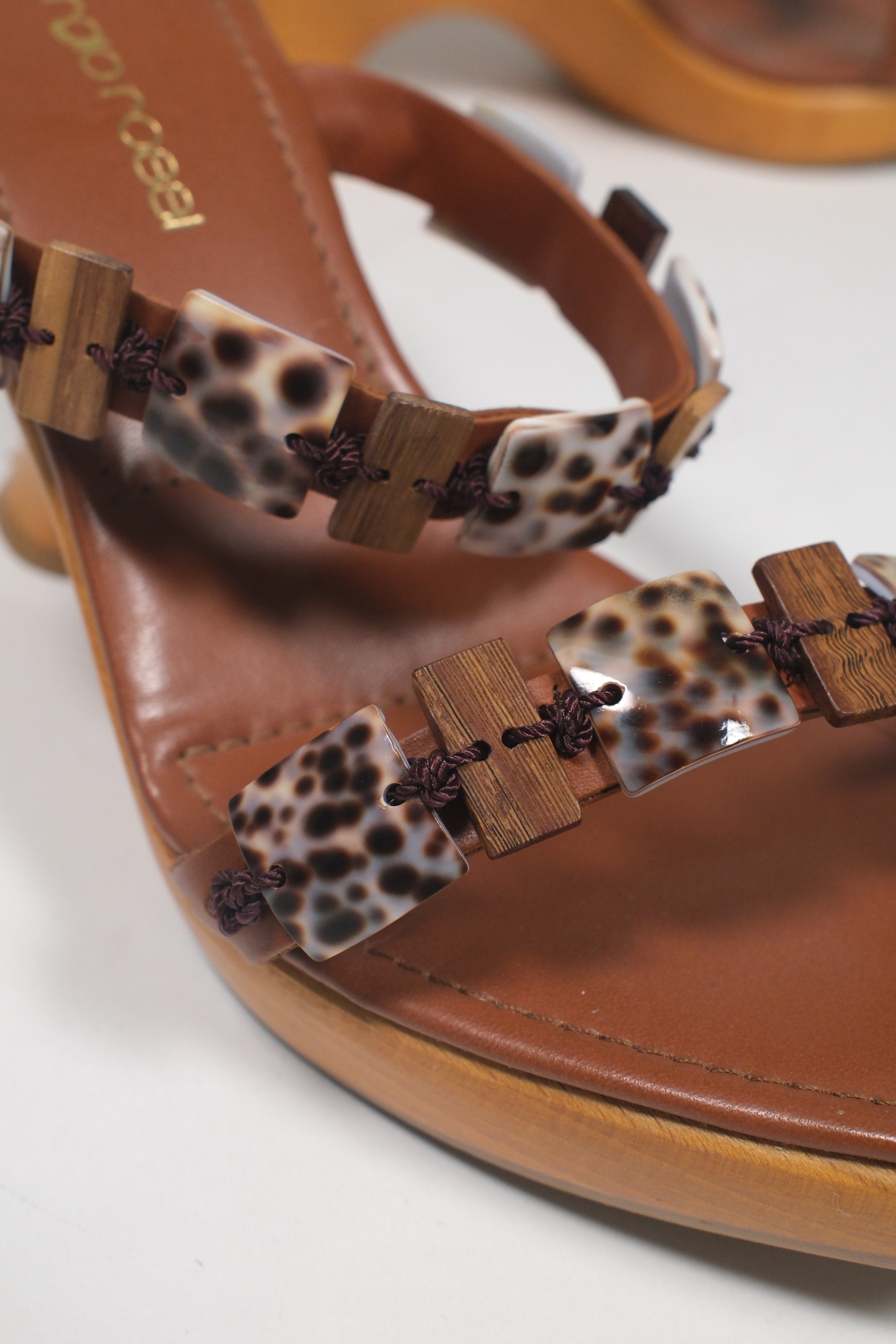 Sergio Rossi Brown Leather & shells Slide High Heel Sandals Size 38