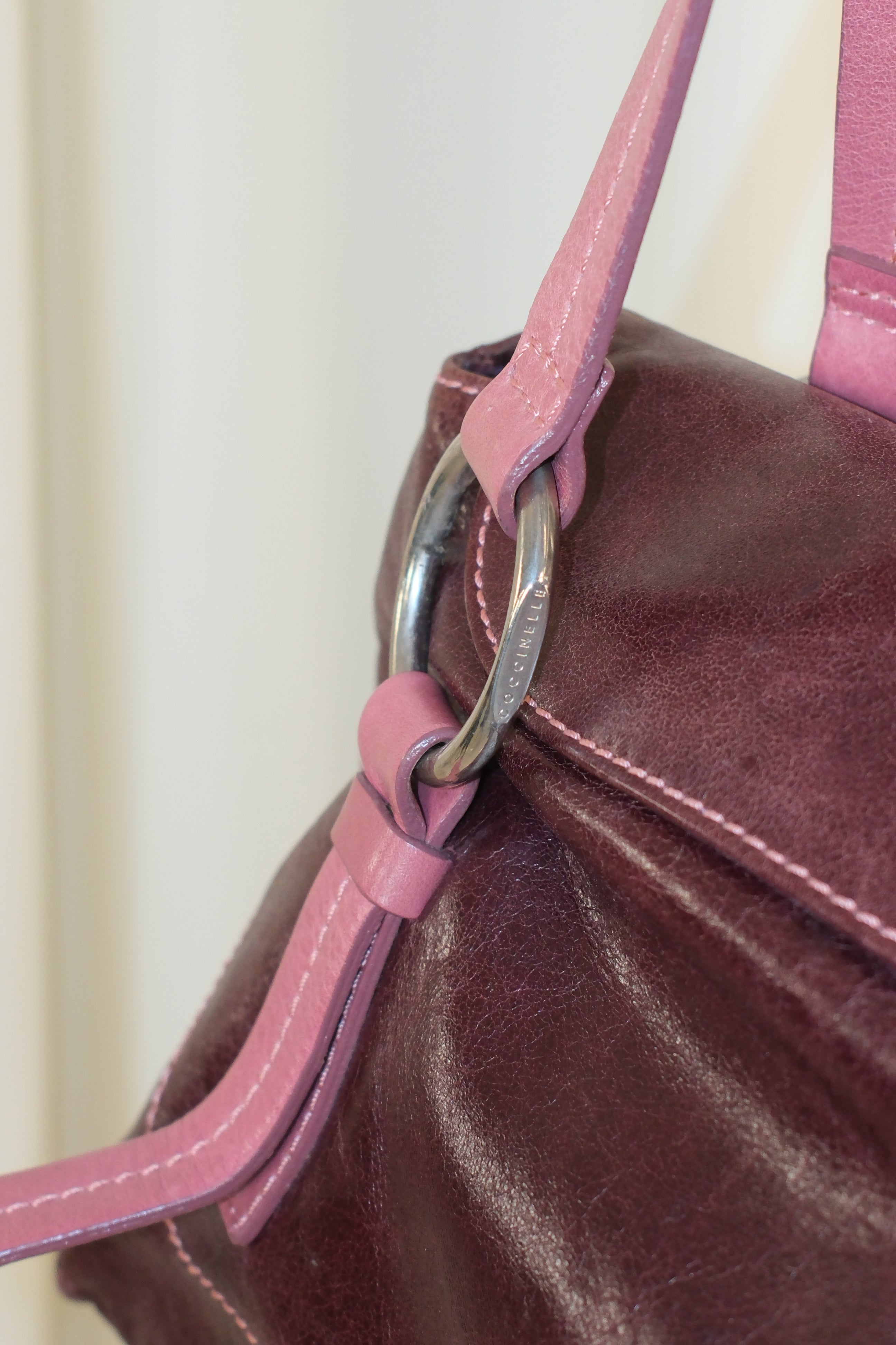 Coccinelle Purple Leather Bag with Pink Handles