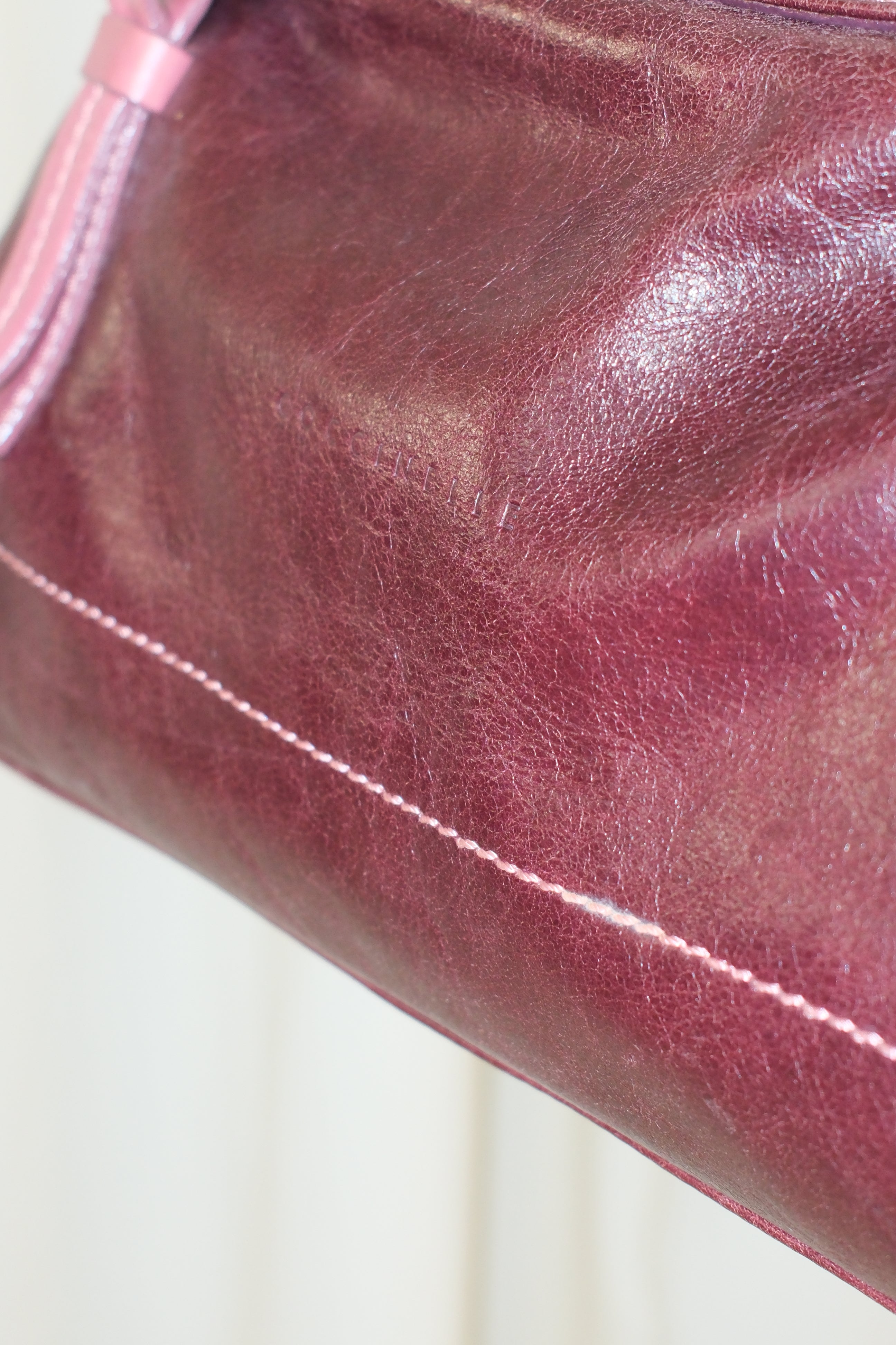 Coccinelle Purple Leather Bag with Pink Handles