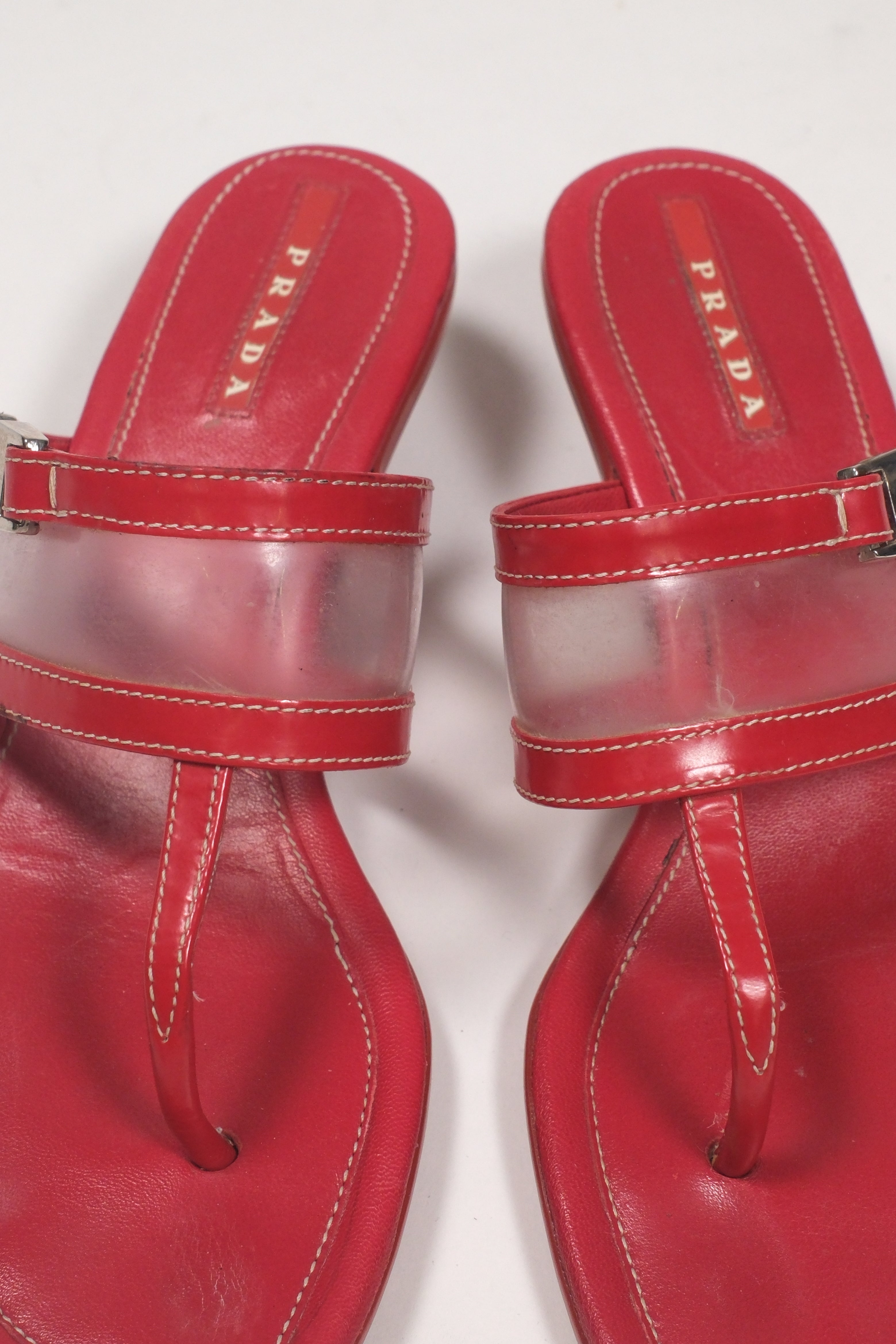 Prada Sport Red Leather Sandals Size 36