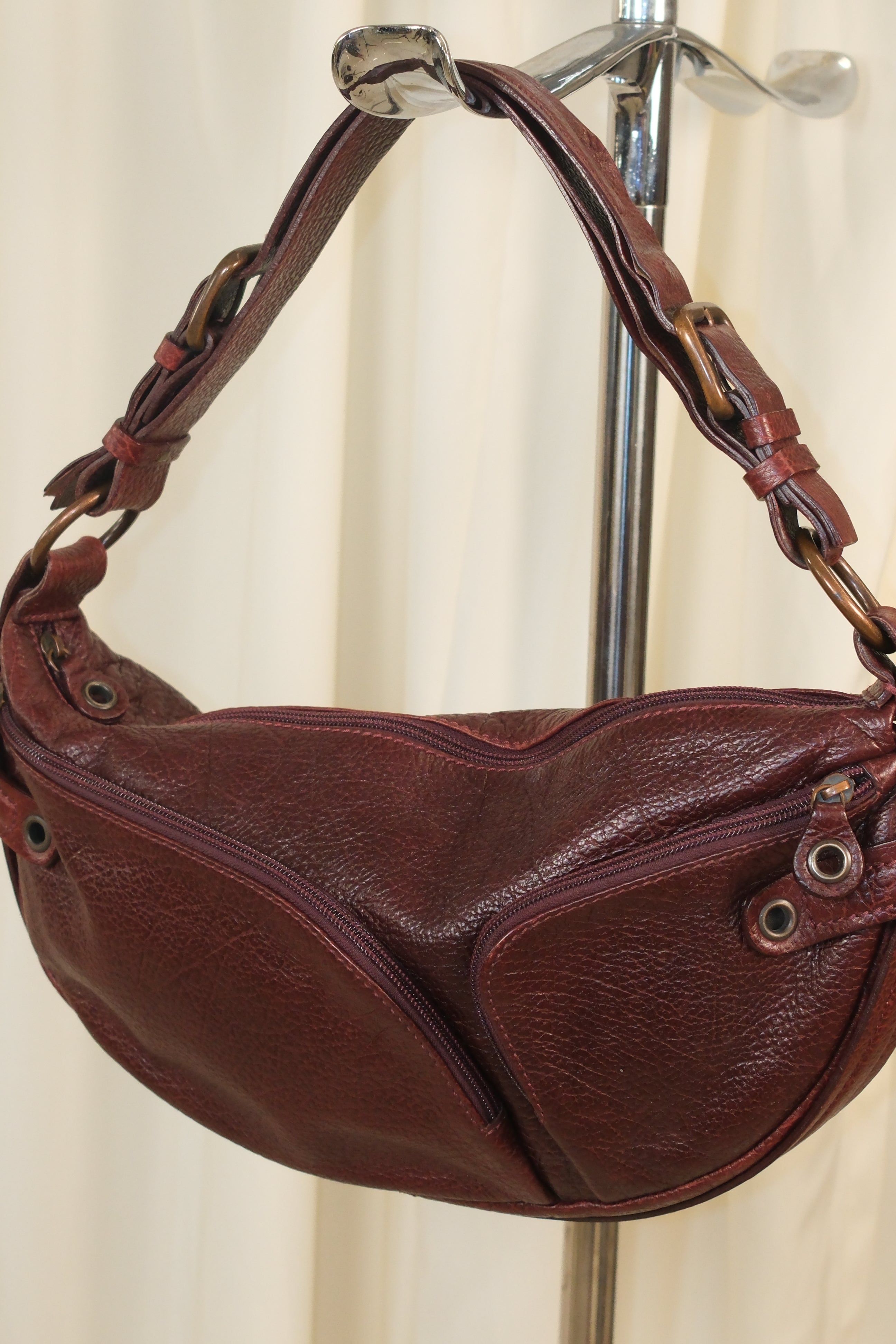 Francesco Biasia Asymmetrical Burgundy Bag with Multiple Pockets