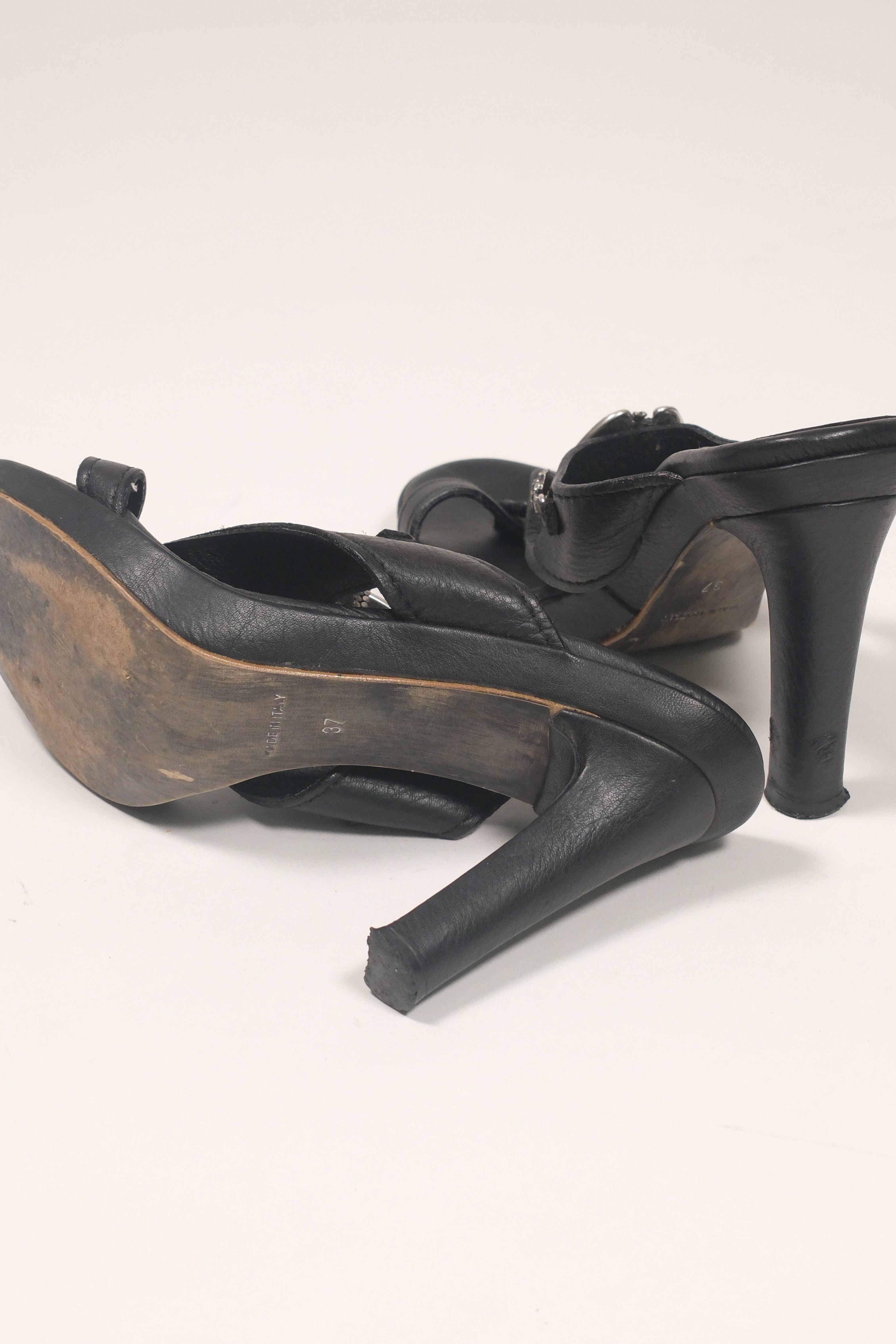 Save The Queen Black Leather Sandals With Cowboy Details Size 37