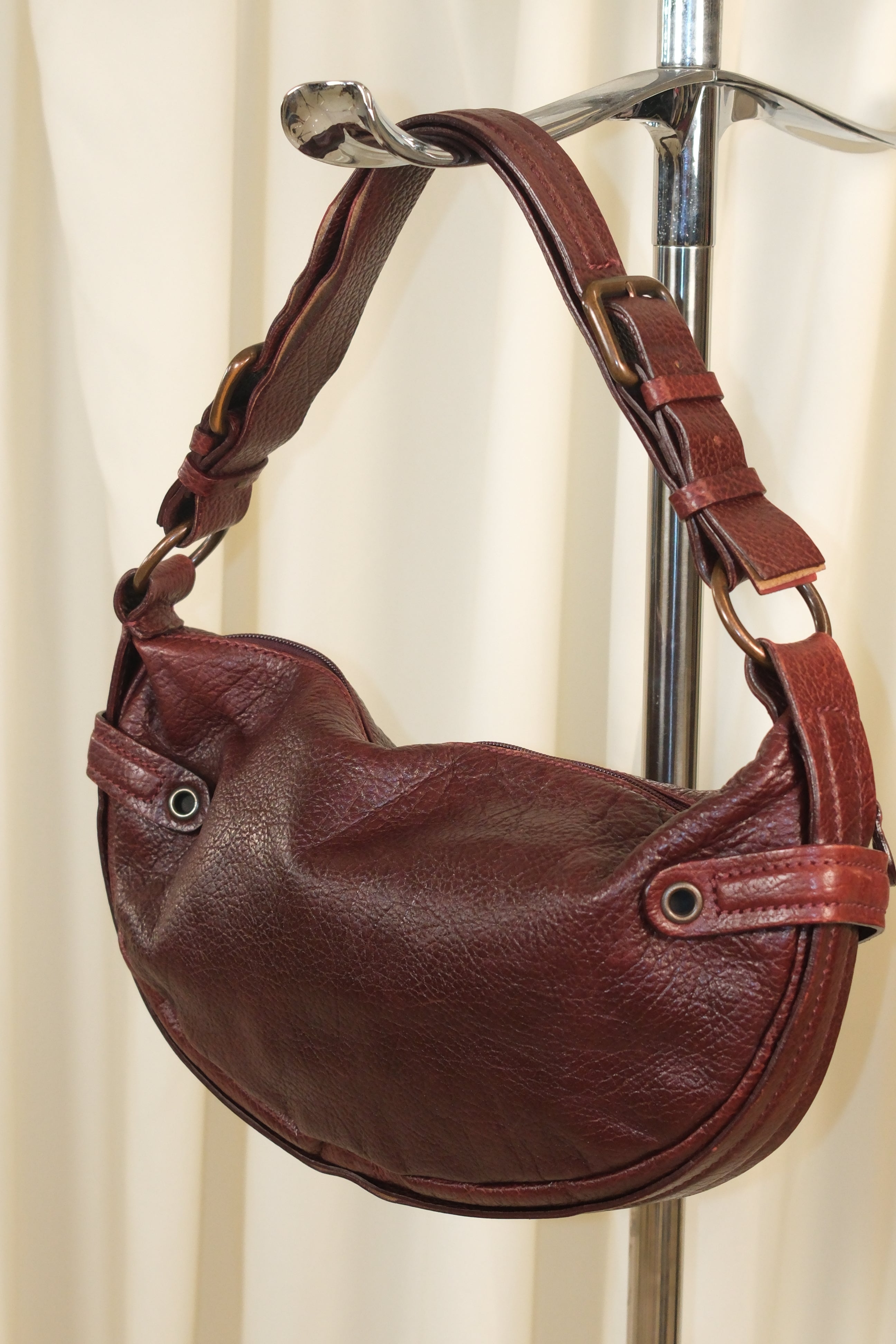 Francesco Biasia Asymmetrical Burgundy Bag with Multiple Pockets