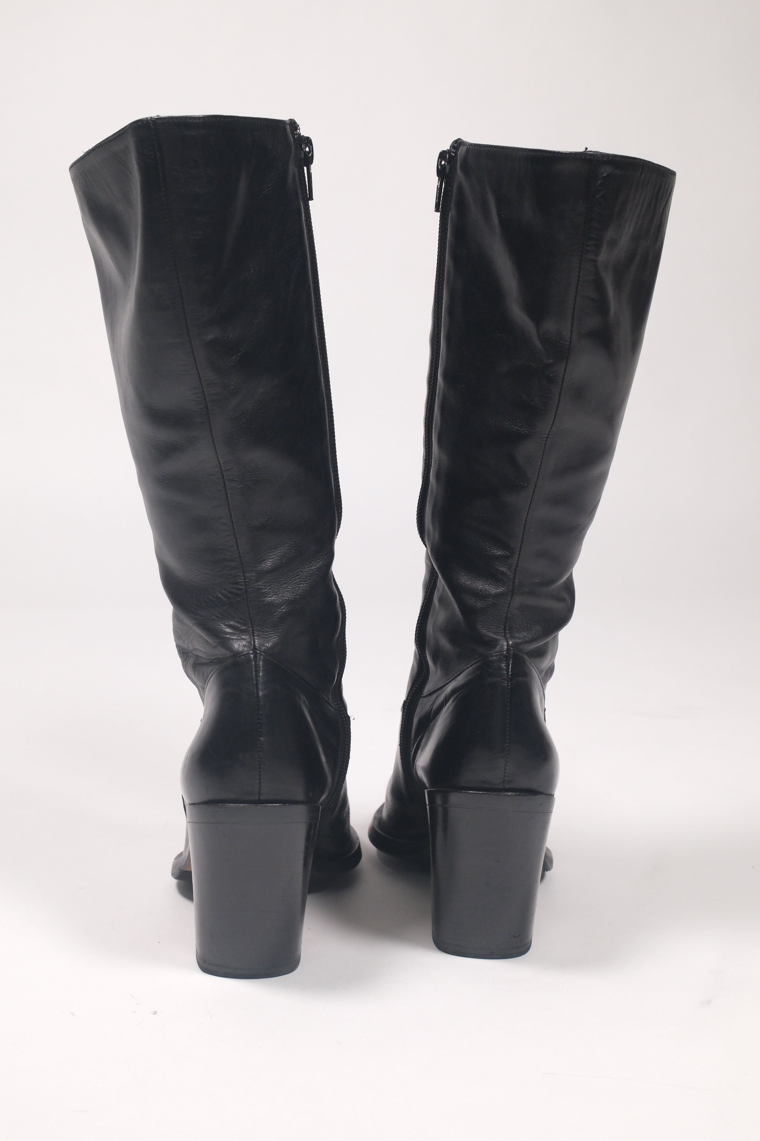 Italian Leather Black Pointed-Toe Boots Size 40