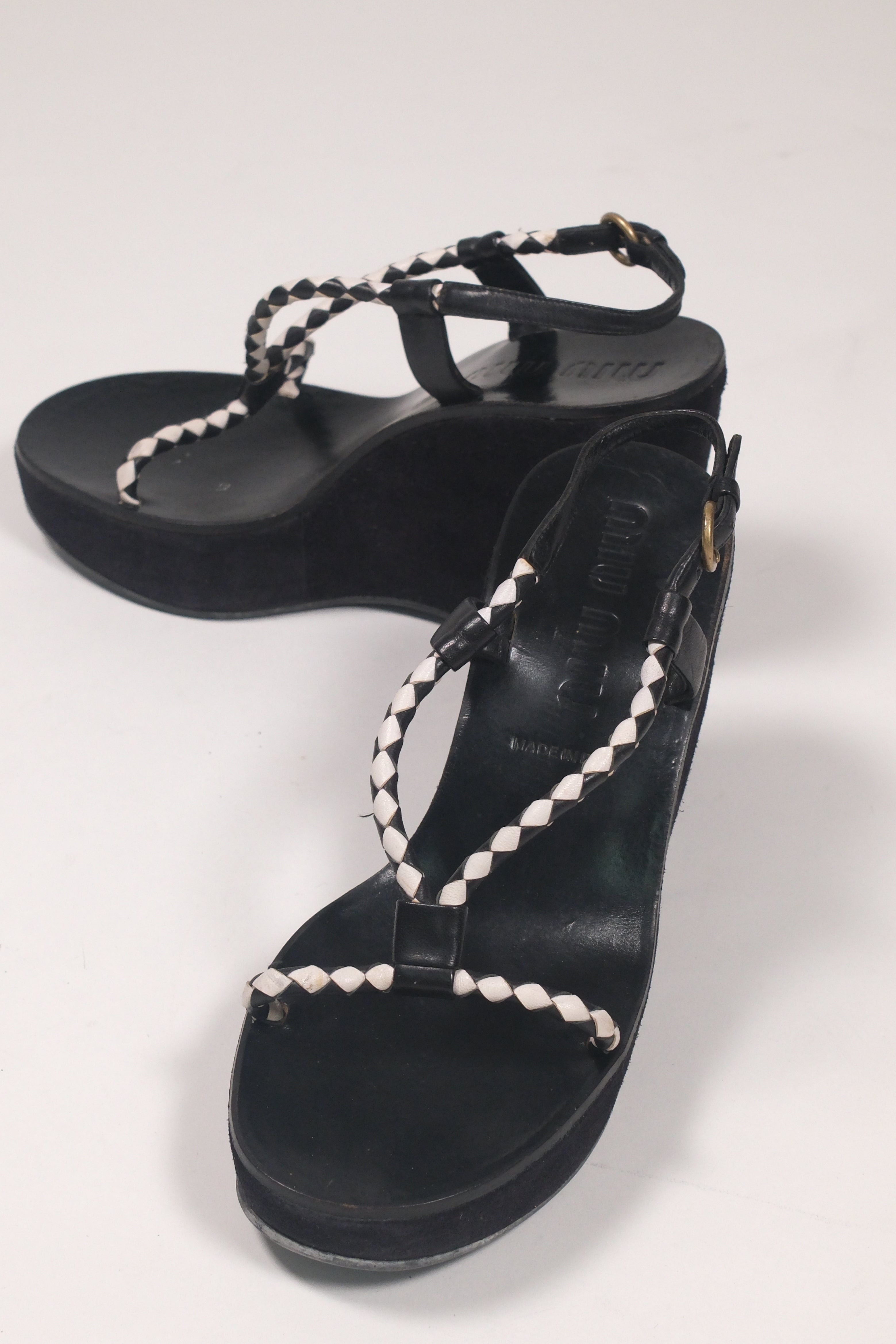 Miu Miu Leather & Suede Platform Sandals Size 37