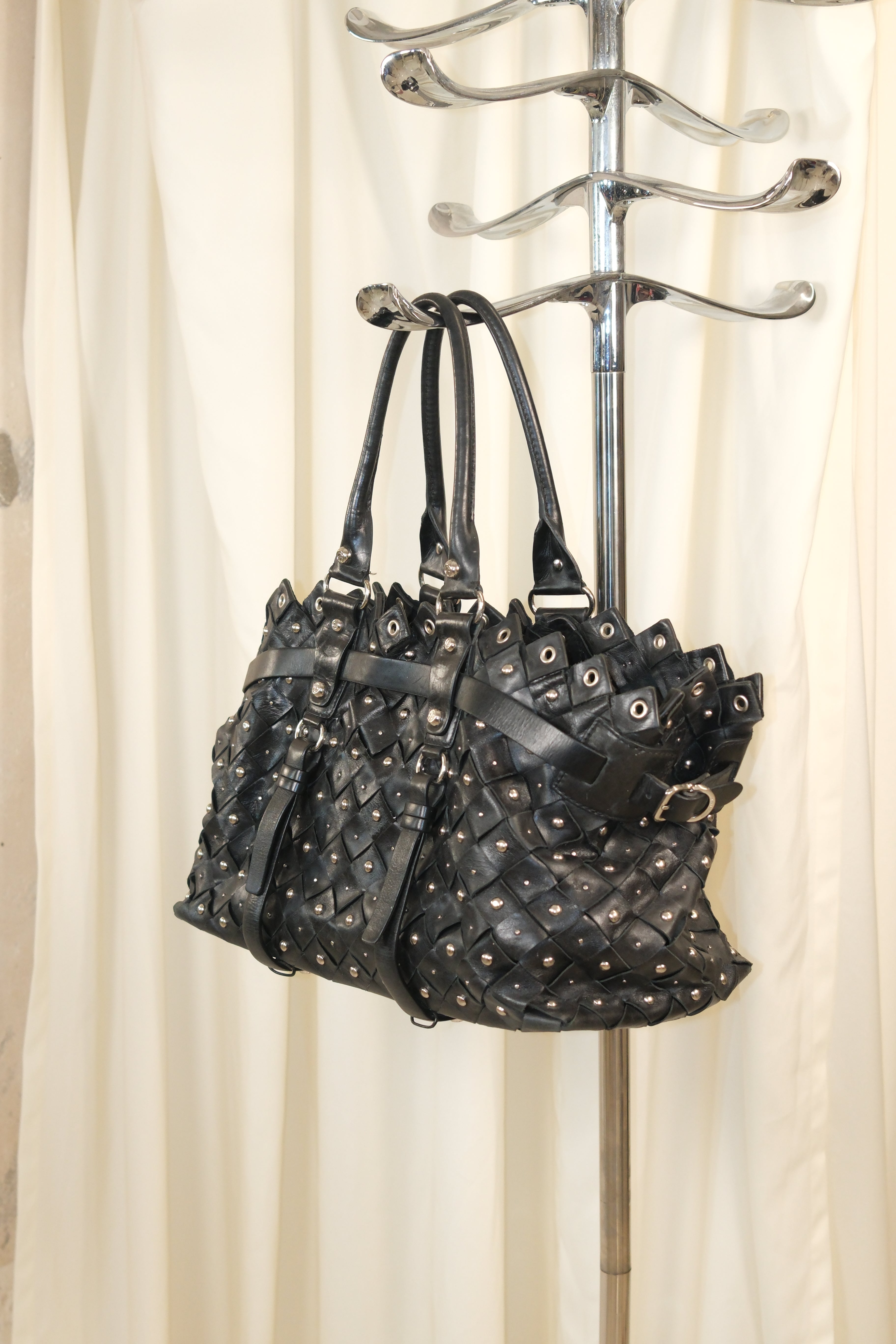 Francesco Biasia Oversized Braided Leather Tote with Stud Details
