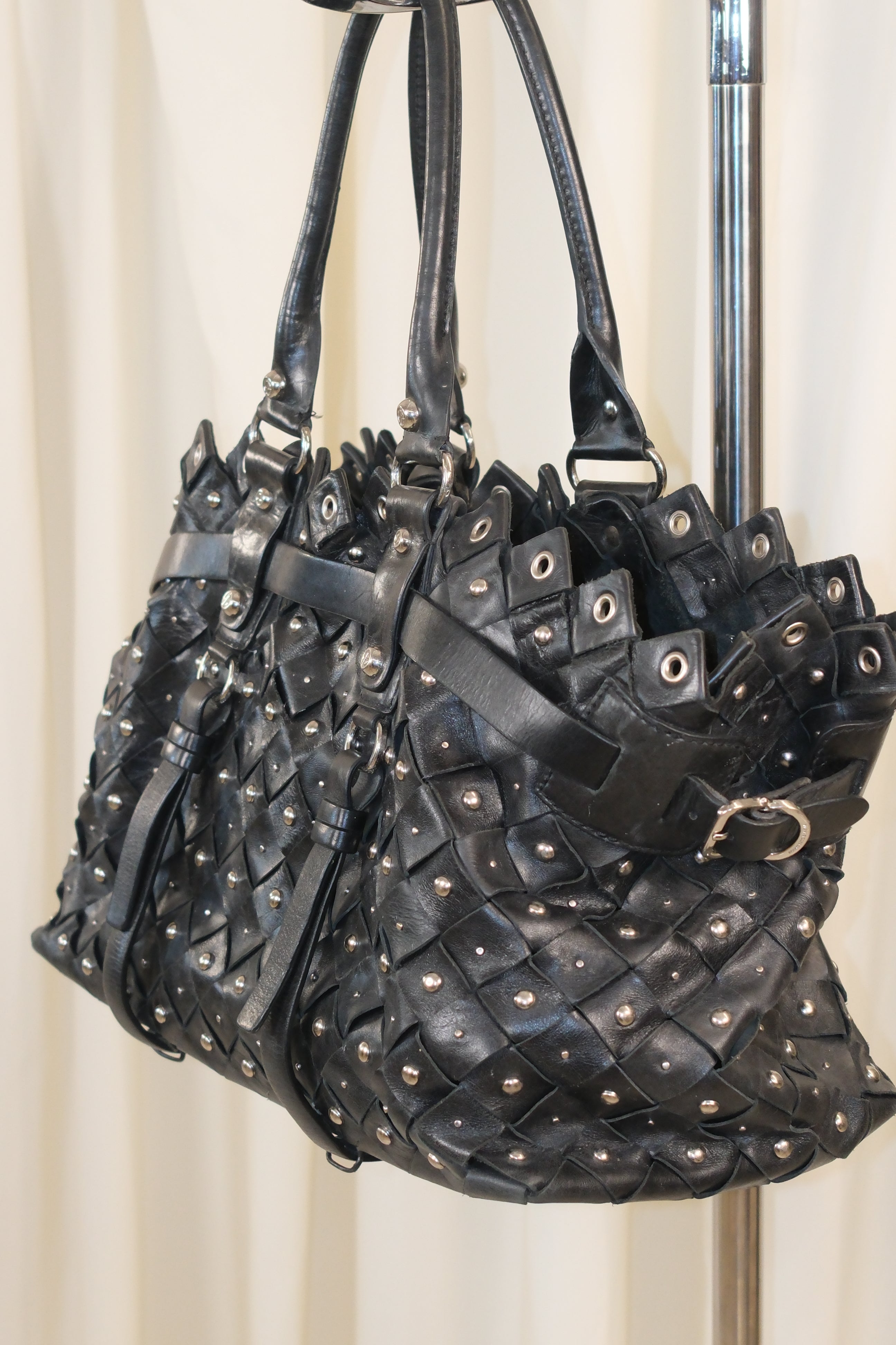 Francesco Biasia Oversized Braided Leather Tote with Stud Details