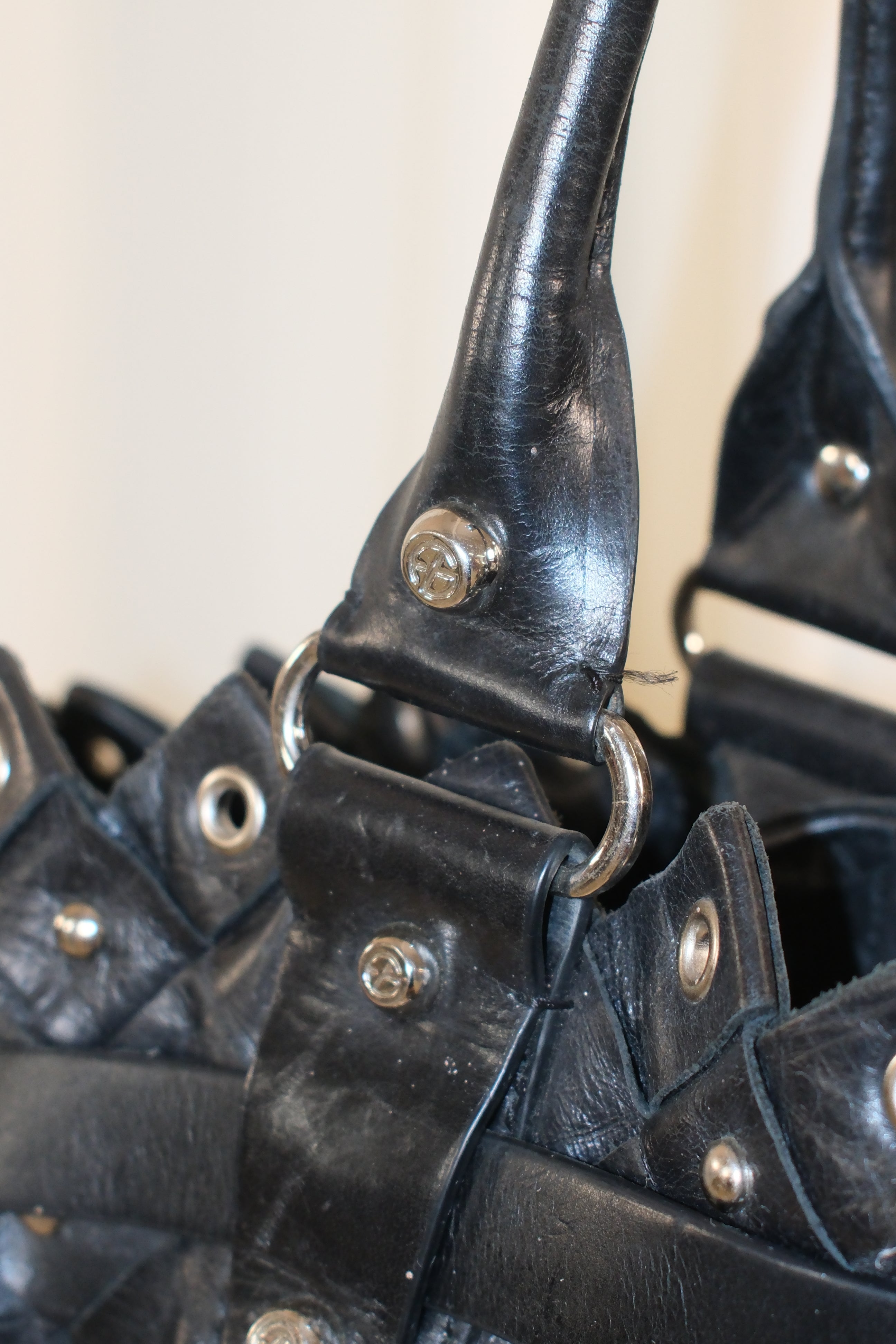 Francesco Biasia Oversized Braided Leather Tote with Stud Details