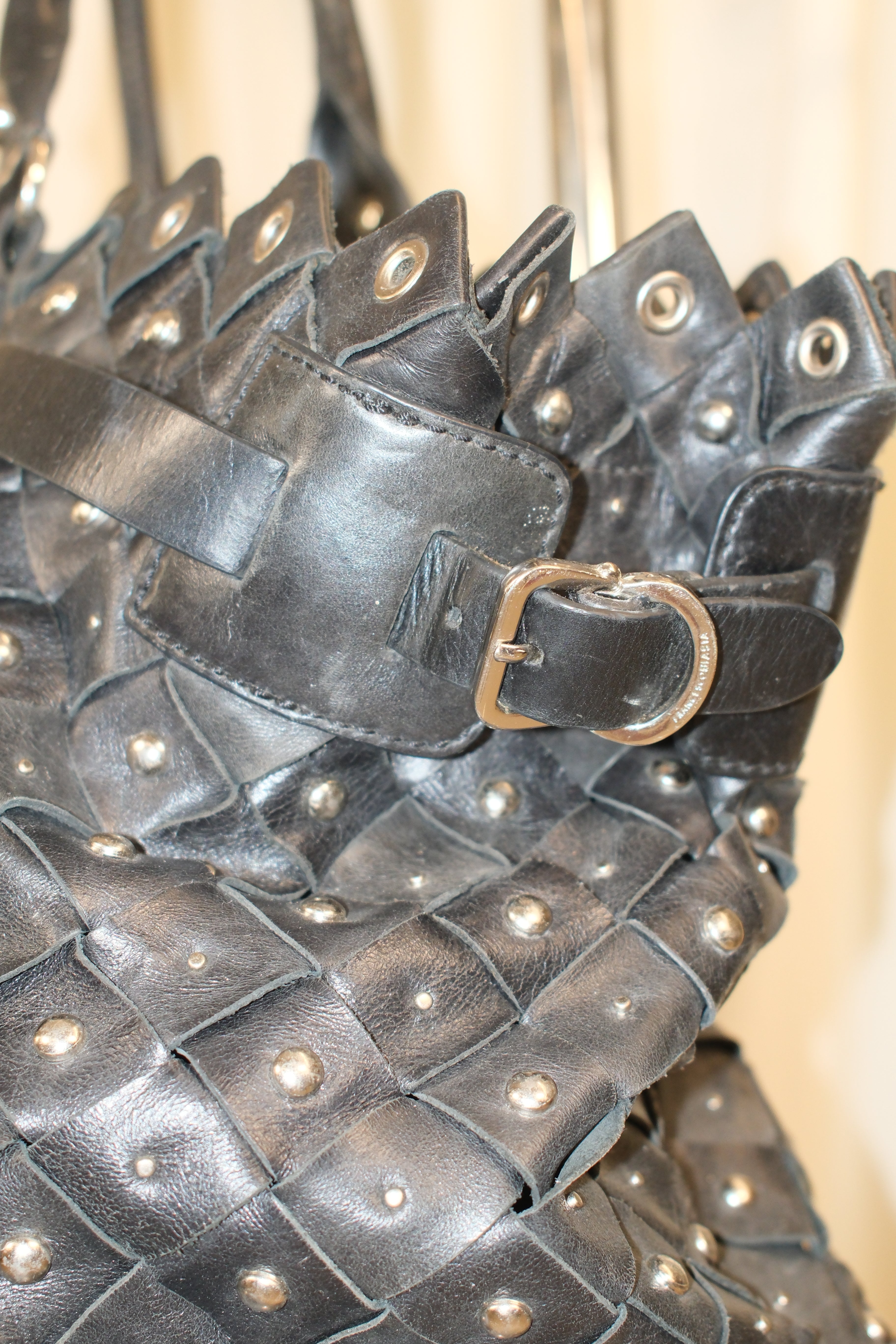 Francesco Biasia Oversized Braided Leather Tote with Stud Details