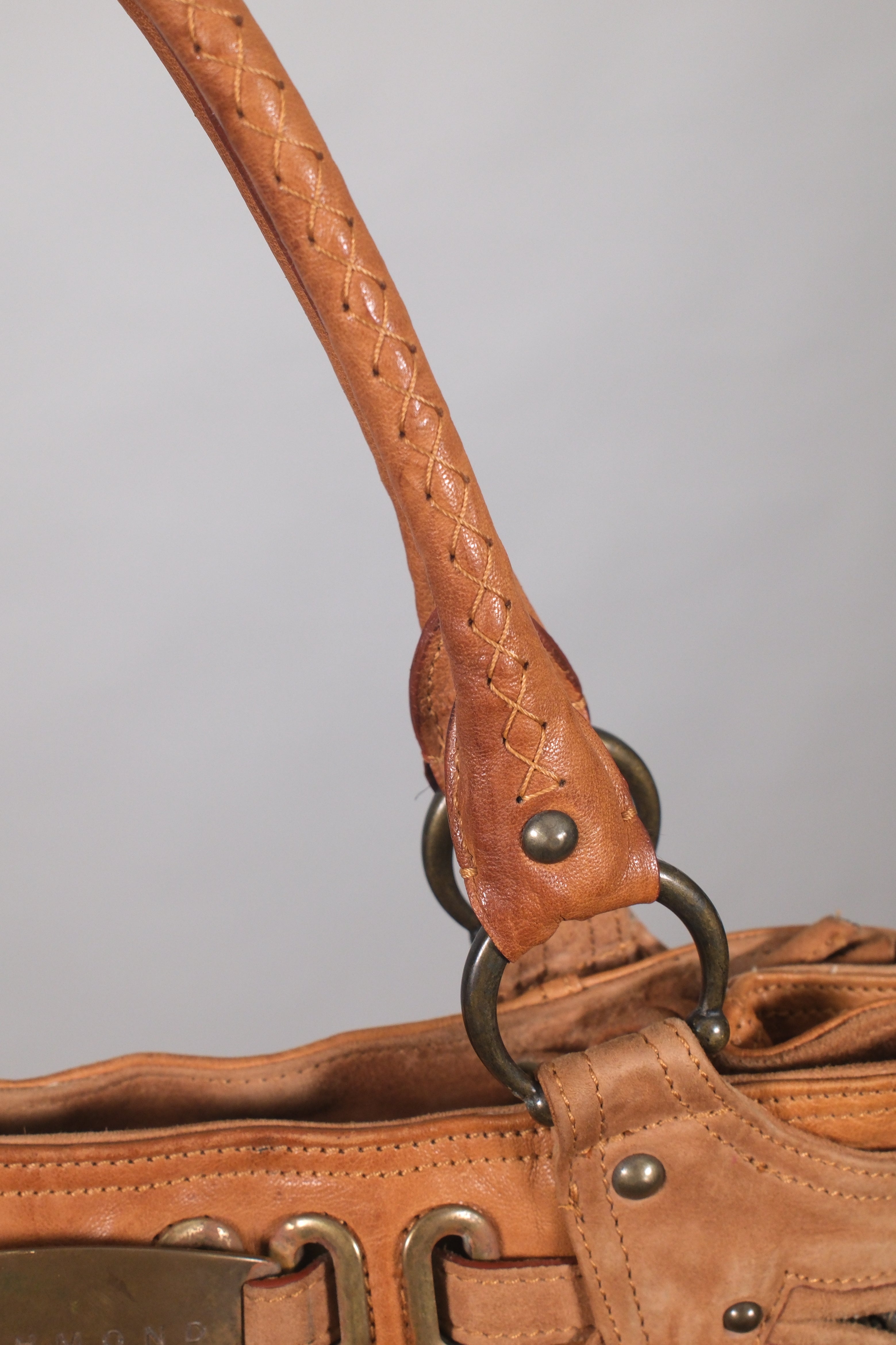 John Richmond Leather Brown Fringe Shoulder Bag