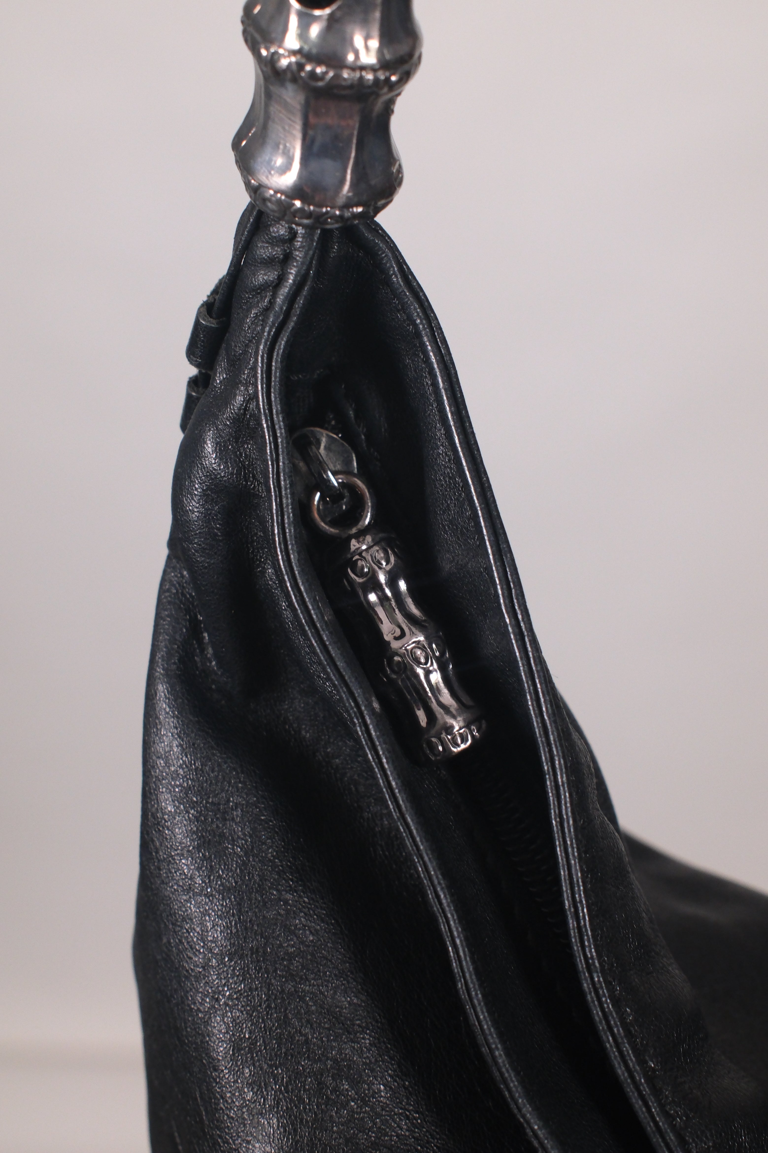 Sisley Black Leather Shoulder Bag with Silver Metal Buckle