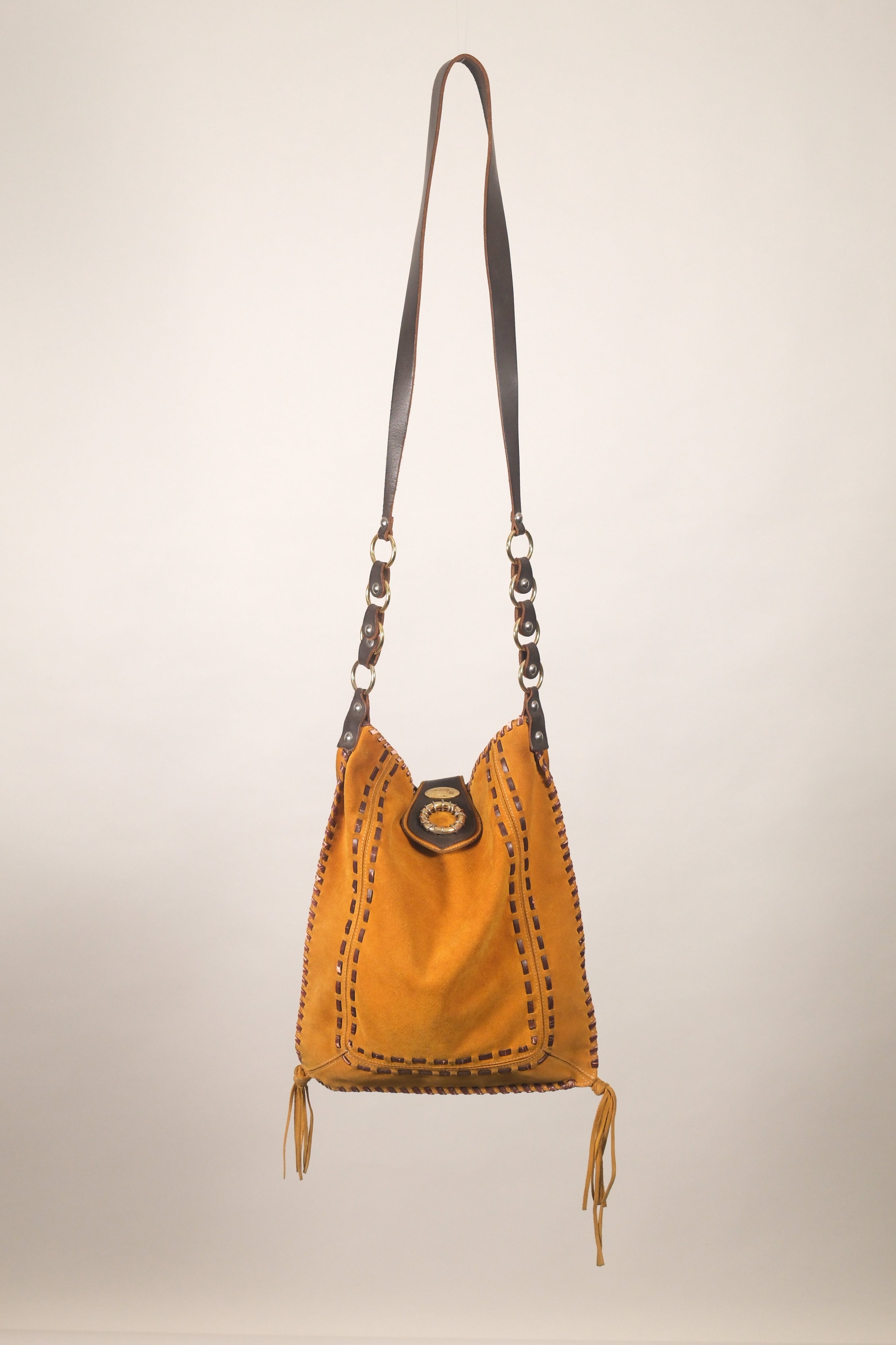 Roberto Cavalli Freedom Camel Leather & Suede Shoulder Bag