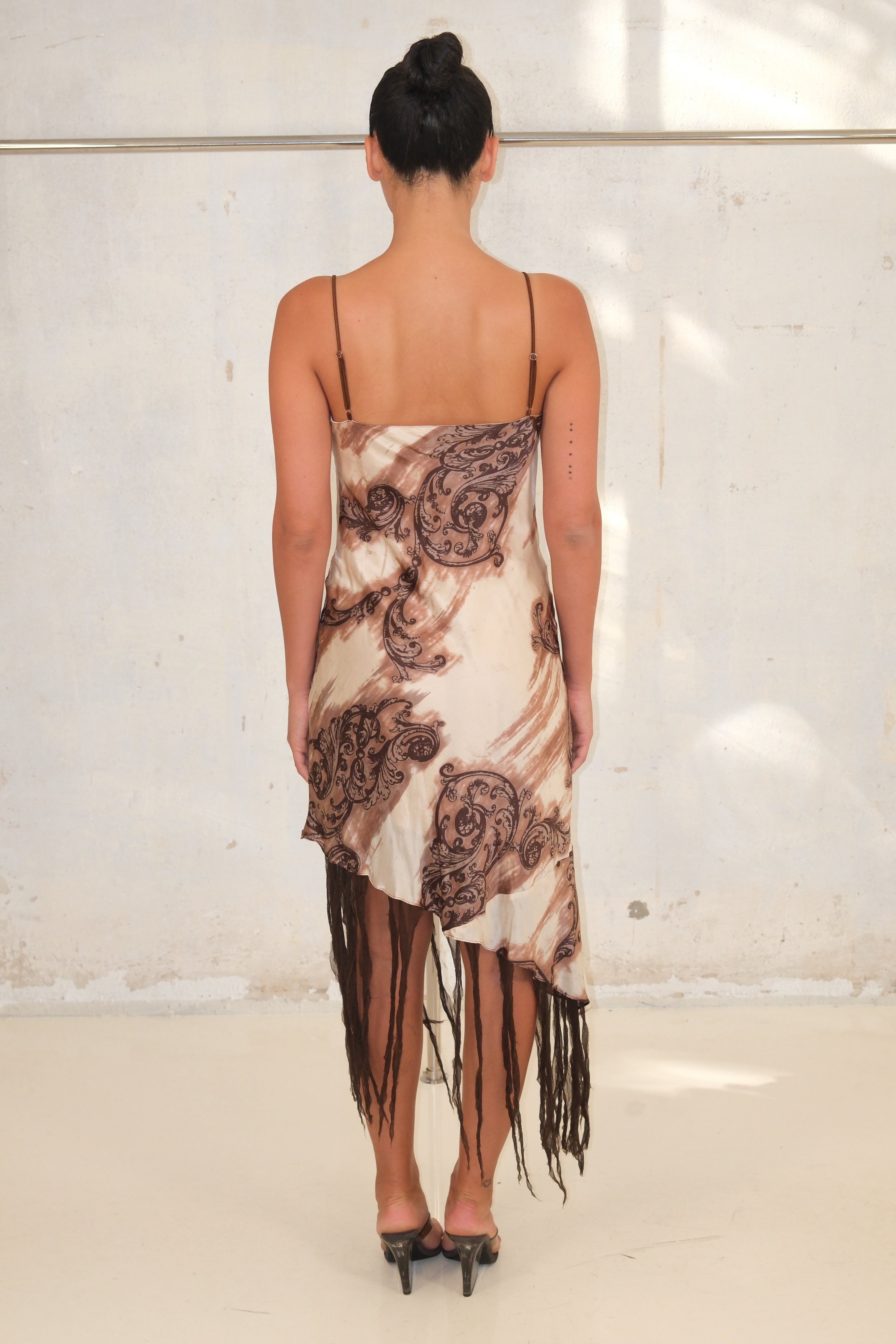 France Silk Dress With Fur And Fringes