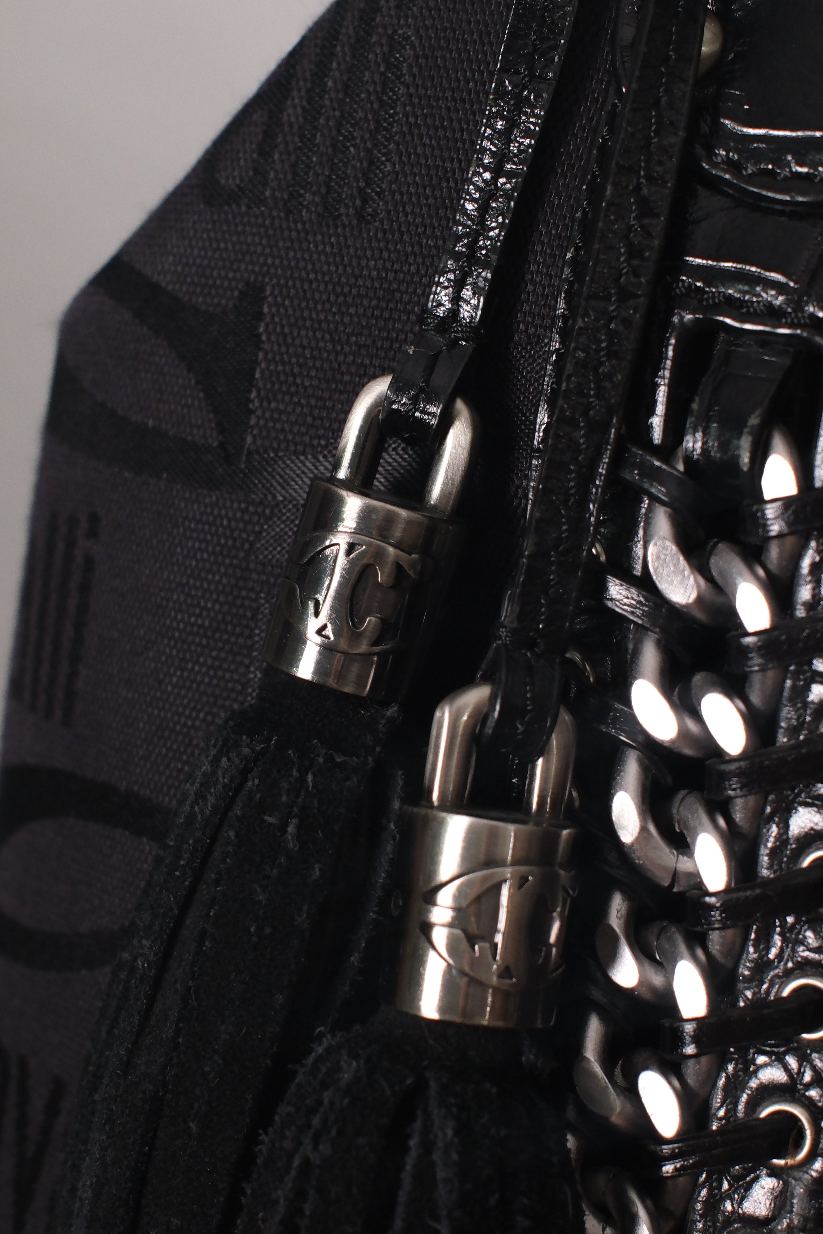 Roberto Cavalli Black Leather and Canvas Bag
