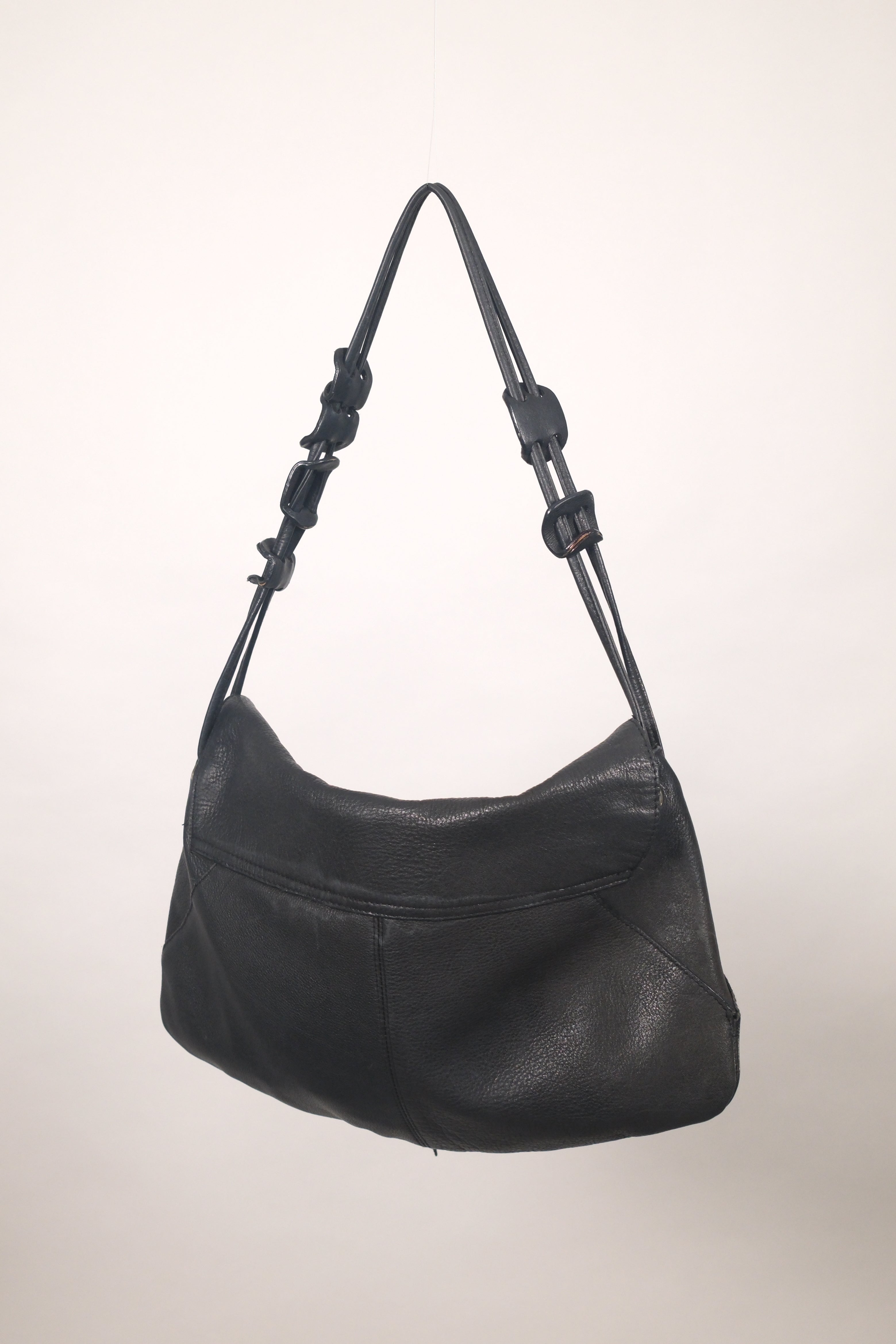 Sisley Black Leather Shoulder Bag With Strap Details