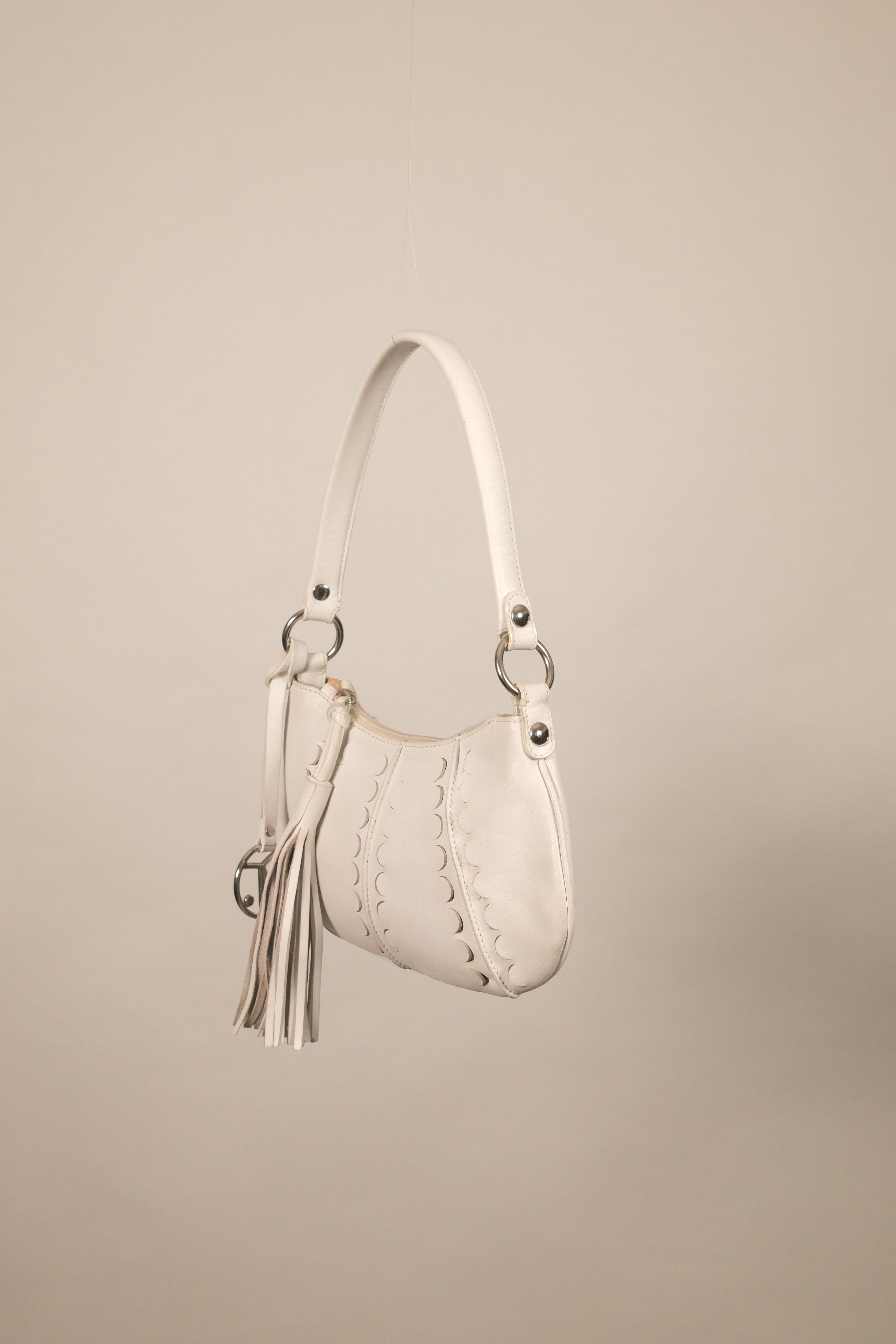 Coccinelle White Leather Shoulder Bag with Details
