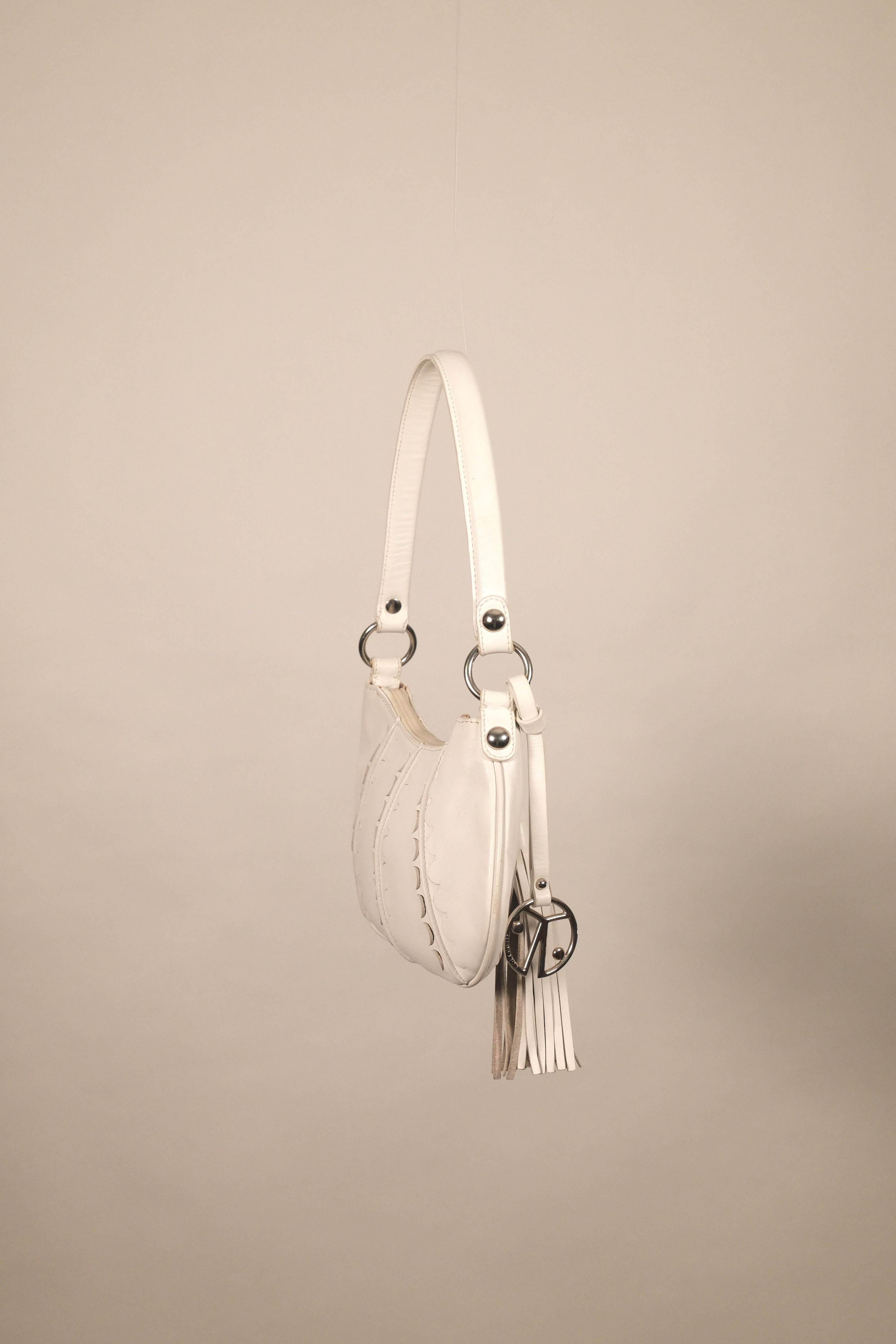 Coccinelle White Leather Shoulder Bag with Details